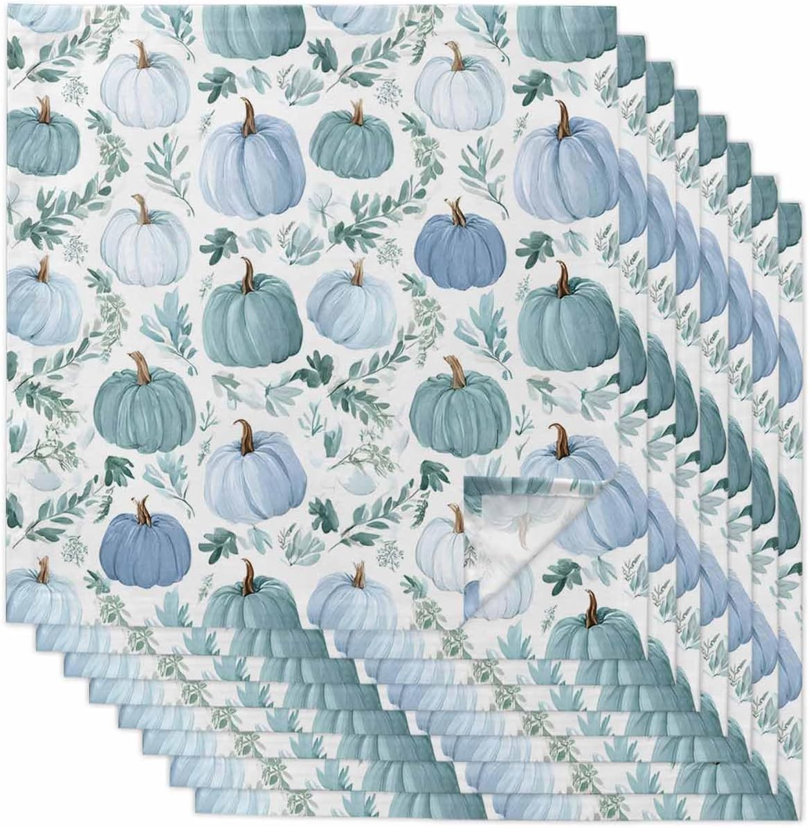 Fall Cloth Napkins Harvest Pumpkin Set of 8 Dinner Napkins Paper Soft Durable Washable Autumn Table Napkin Blue Autumn Leaf Leaves Reusable Napkins for Thanksgiving Dinners Table Decoration 20x20 Inch