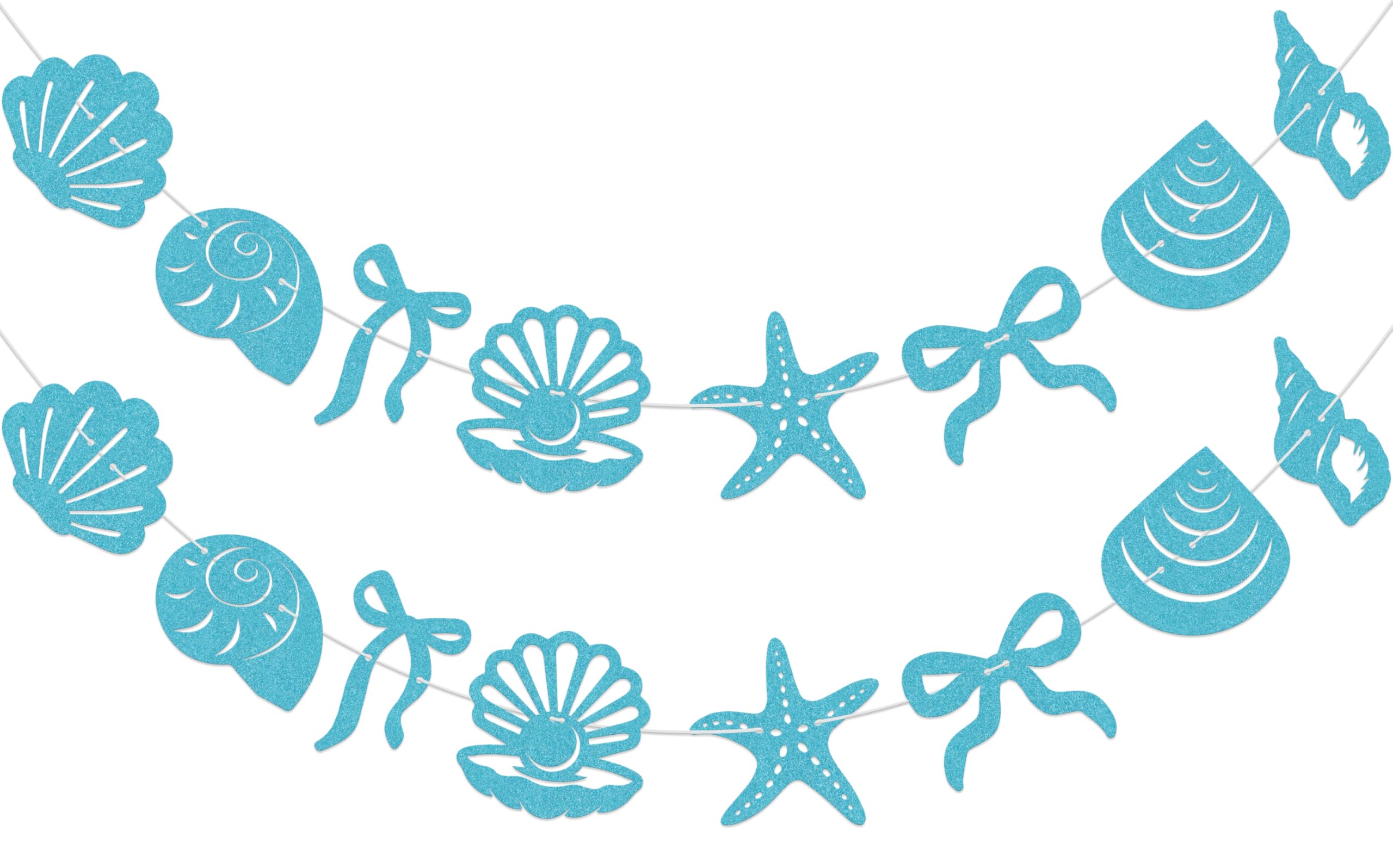 Aumccxz Blue Bow Starfish and Shell Banner Coastal Engagement Wedding Bachelorette Party Decorations Beach Baby Shower Birthday Party Decorations