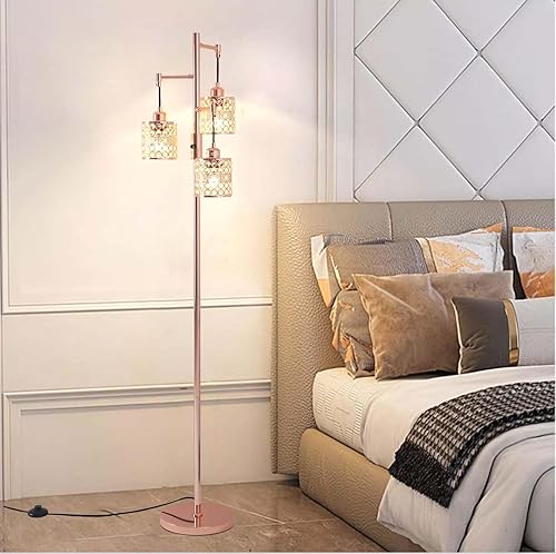 Miniatura 3 de Lámpara de pie industrial, lámpara de pie regulable, lámpara de árbol dorado, lámpara de pie con 3 elegantes pantallas de cristal para sala de