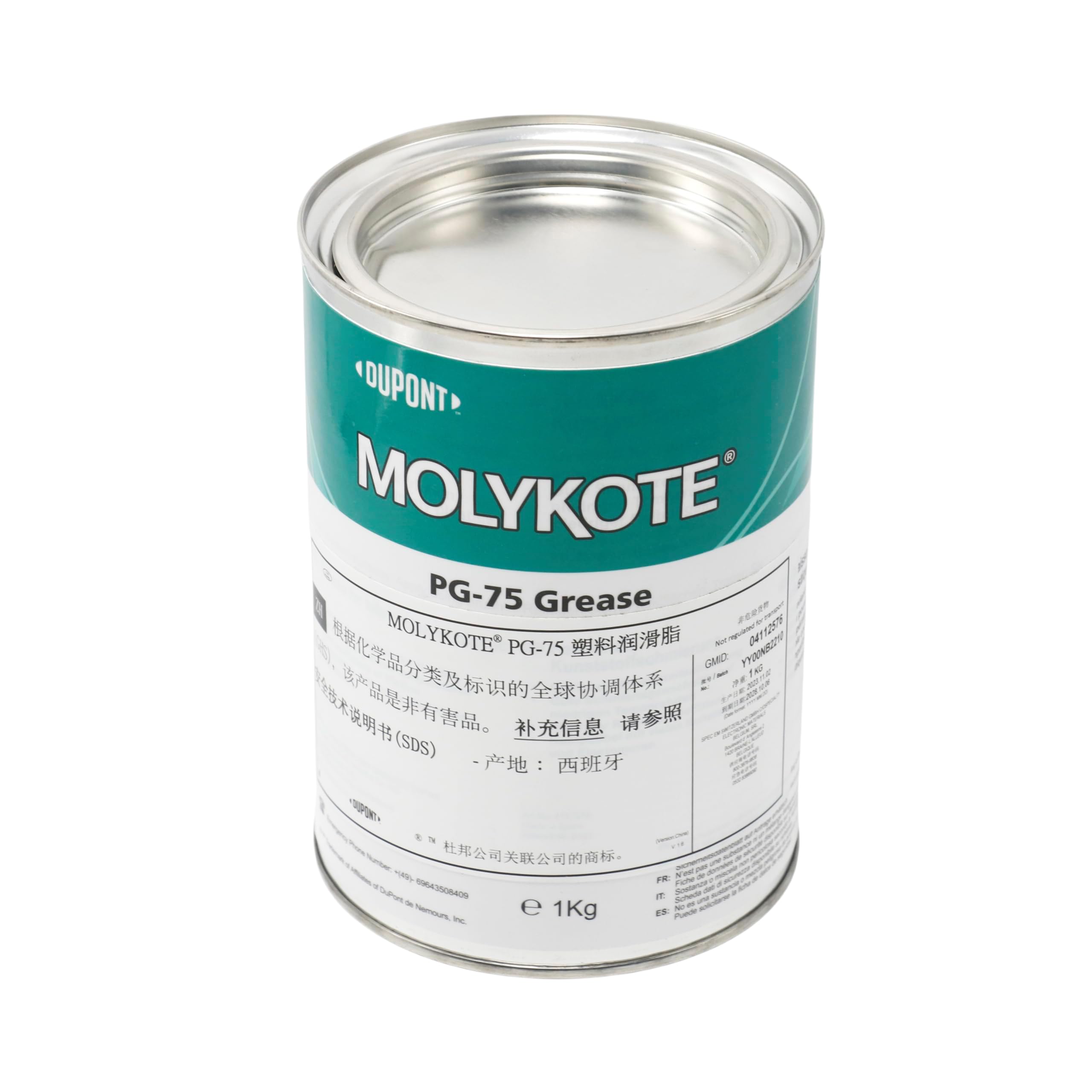 Molykote PG-75 Plastislip Grease 1kg Dow Corning Lubrificante Plastica Metallo Giunti Veicolo Cavo Ingranaggio Cuscinetti Carico Leggero Bassa Temperatura Movimento Lento Medio