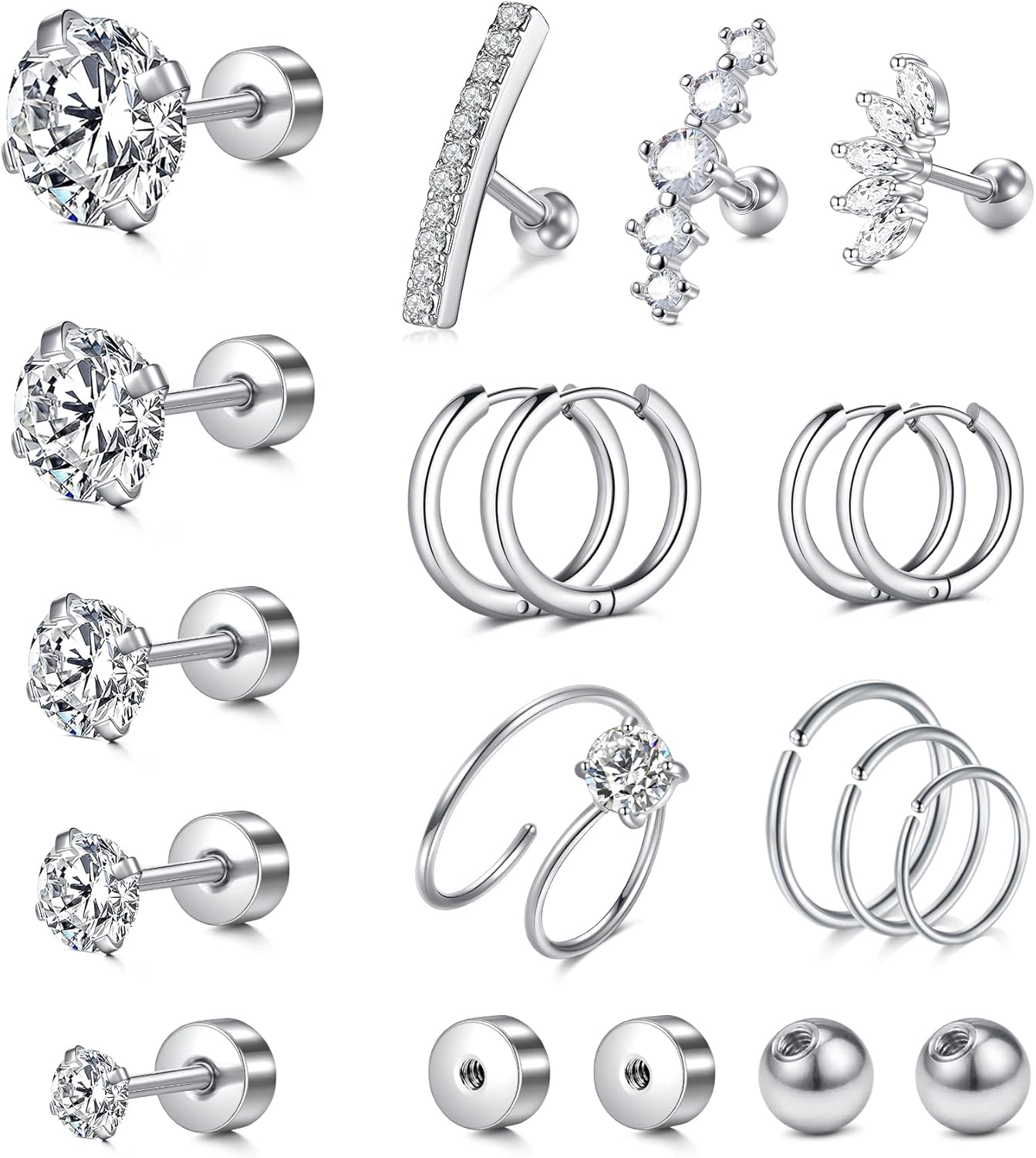 MODRSA 20g 16g Cartilage Earrings for Women Silver Gold Helix Piercing Jewelry Surgical Steel Hypoallergenic Flat Back Earrings Cartilage Hoop for Women Forward Helix Earring Tragus Jewelry Screw Back
