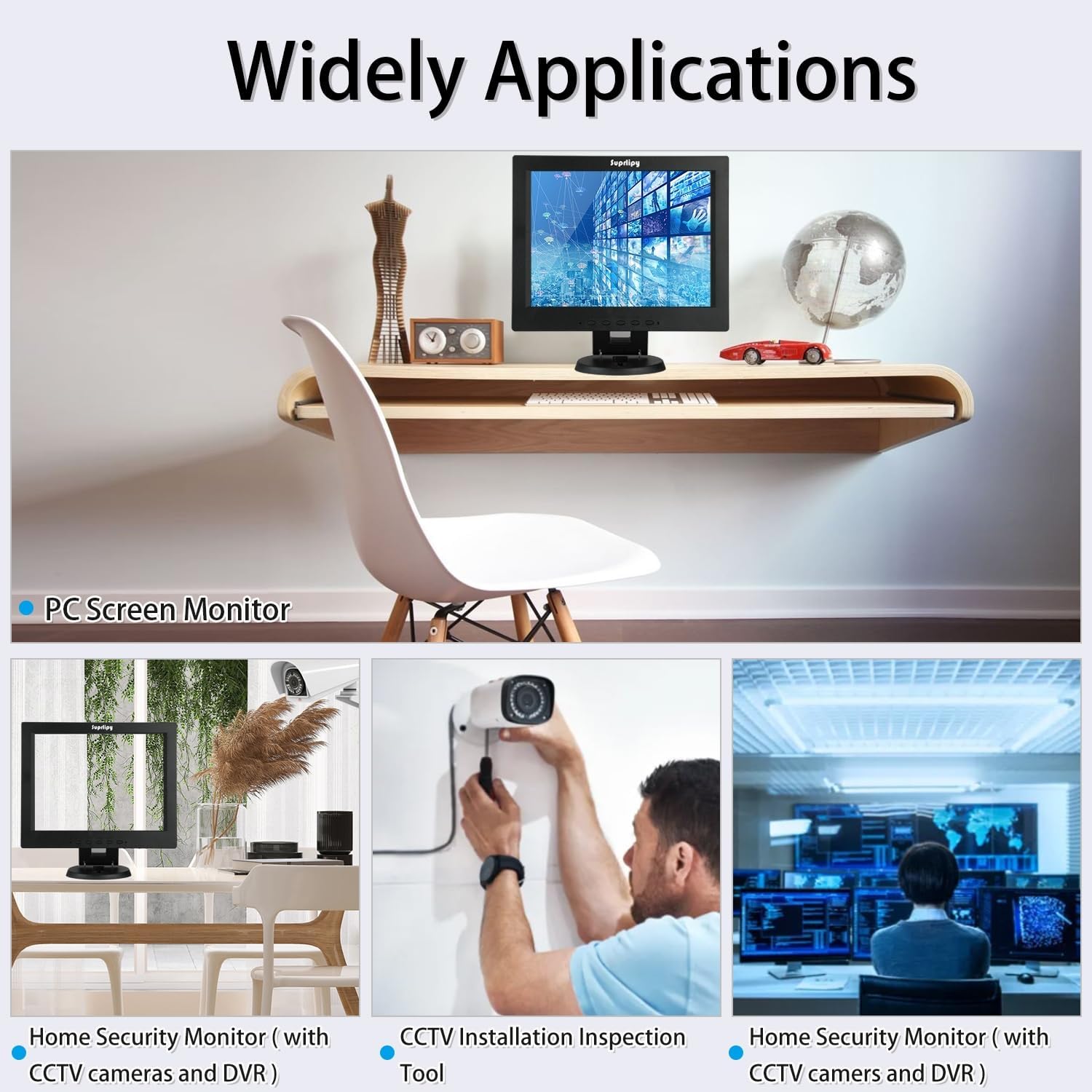 12 Inch TFT LCD Security CCTV Monitor 800x600 4:3 Resolution Color Display Screen Support HDMI/VGA/AV/BNC/MIC USB Ports with Remote Control Built-in LounSpeakers for Surveillance Camera