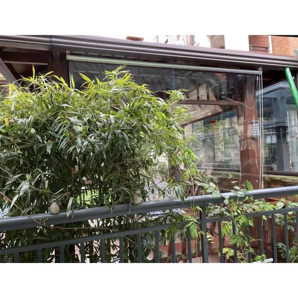 Wodoszczelna, wiatroszczelna, przezroczysta roleta z PCW, na zewnątrz, idealna na pergolę, taras, balkon i witrynę w supermarkecie, grubość 0,5 mm, system sprężynowy, bez sznurka