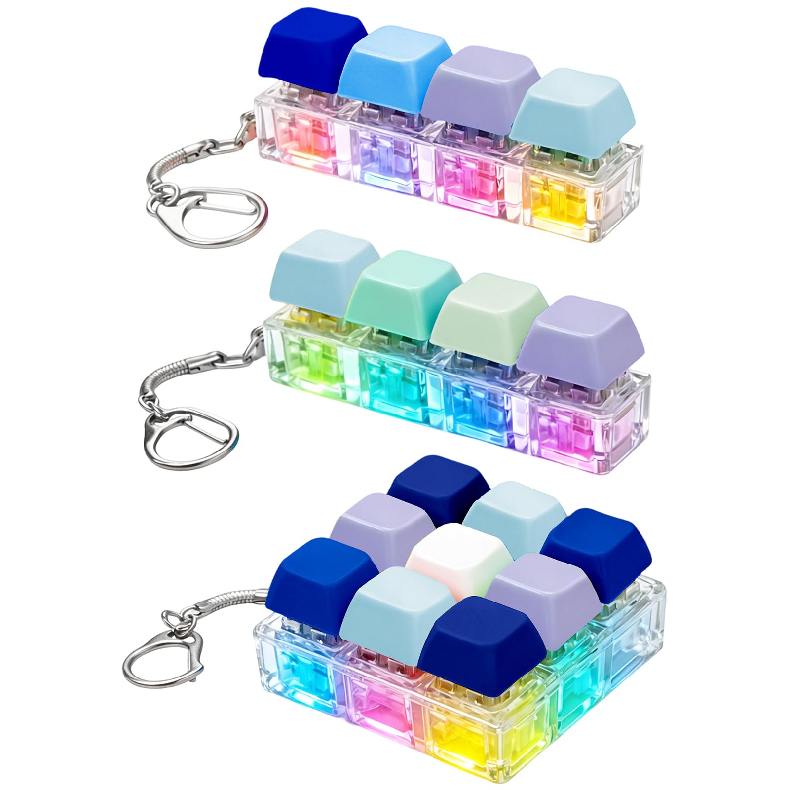 3PCS Keyboard Fidget Toy, Keyboard Fidget Toy Light Up, 2Pcs 4-Key 1Pc 9-Key Stress Relief Decompression for Adults, Ideal for Home Office School on the Go Keychain ABS Acrylic
