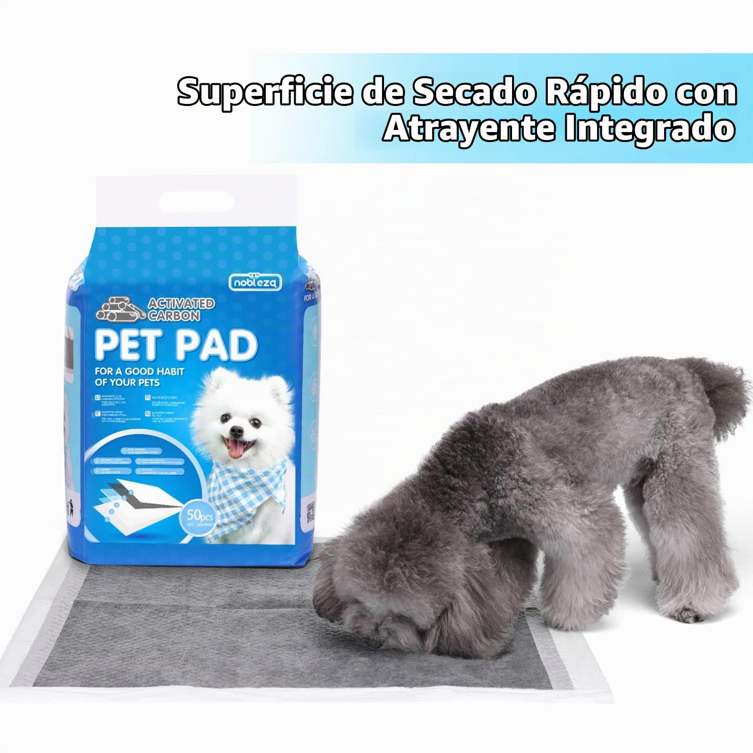 Nobleza 300x Carbón Empapadores para Mascotas, Alfombras de Entrenamiento para Perros, Toallitas de Adiestramiento Cachorros, 60 x 60 cm, Tamaño Regular, 300 Unidades