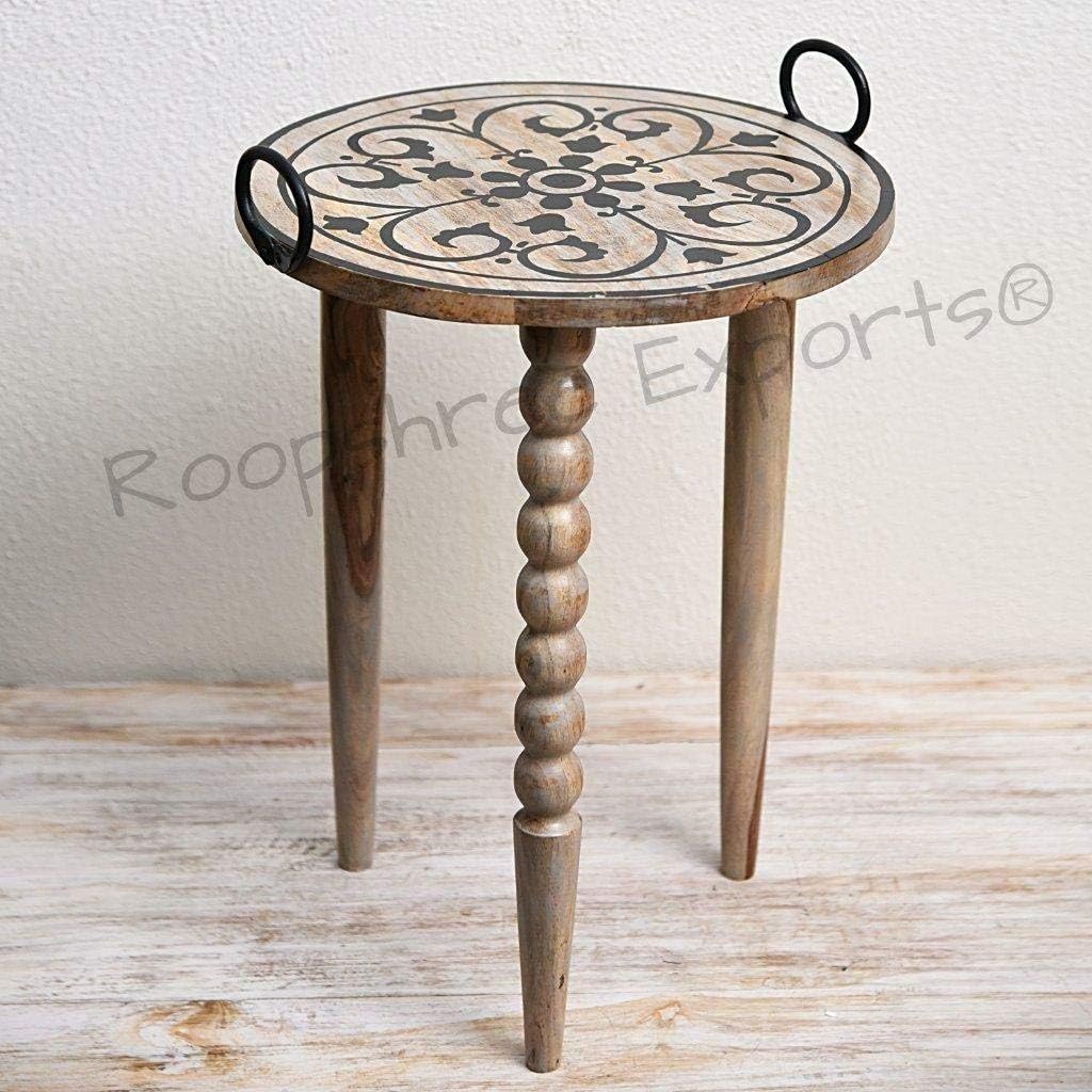RoopCasa Wooden Hand-Painted Side Table/End Table Folding Legs