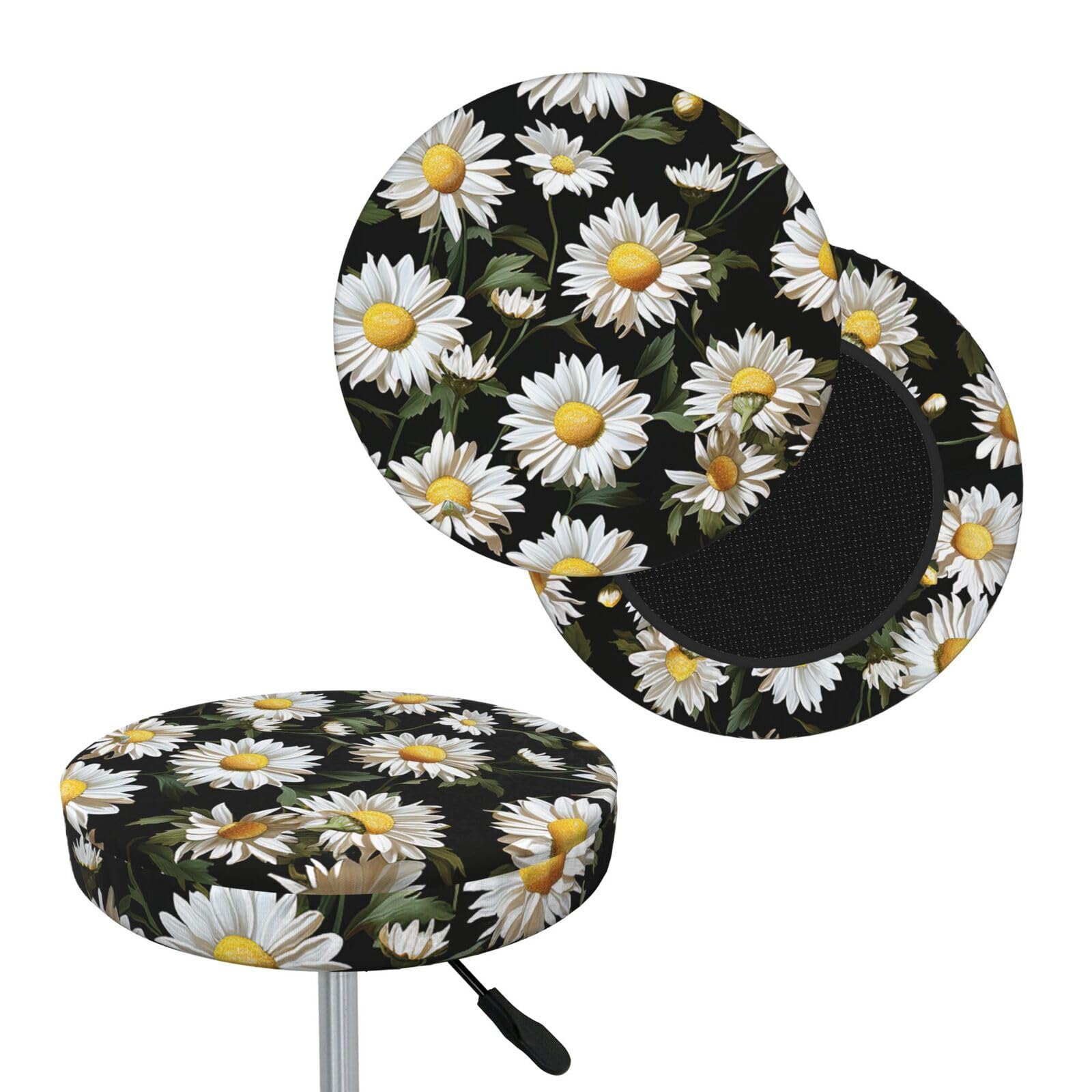 NONHAI Daisy Bar Stool Cover Round Elastic Stool Cushion Covers Dustproof Bar Chair Cover Washable Stool Cushion Slipcover Stretch Stool Seat Covers for 12-14 Inch Chair