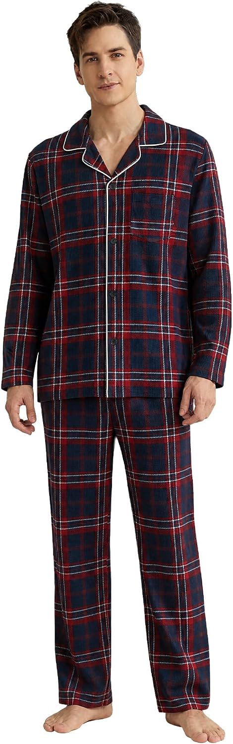 Vulcanodon Mens Ultra Soft Pajama Set, Warm Long Sleeve Prints Sleepwear Cozy Button Down Pjs for Me