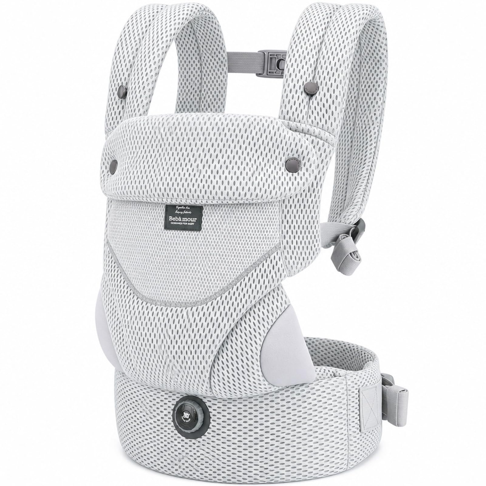 Bebamour Porte-bébé ergonomique pour nouveau-né à tout-petit, largeur de siège réglable avec bouton à une main, porte-bébé avant et arrière, coton doux et maille respirante, 3,6 à 14,9 kg, 4 à 36 mois