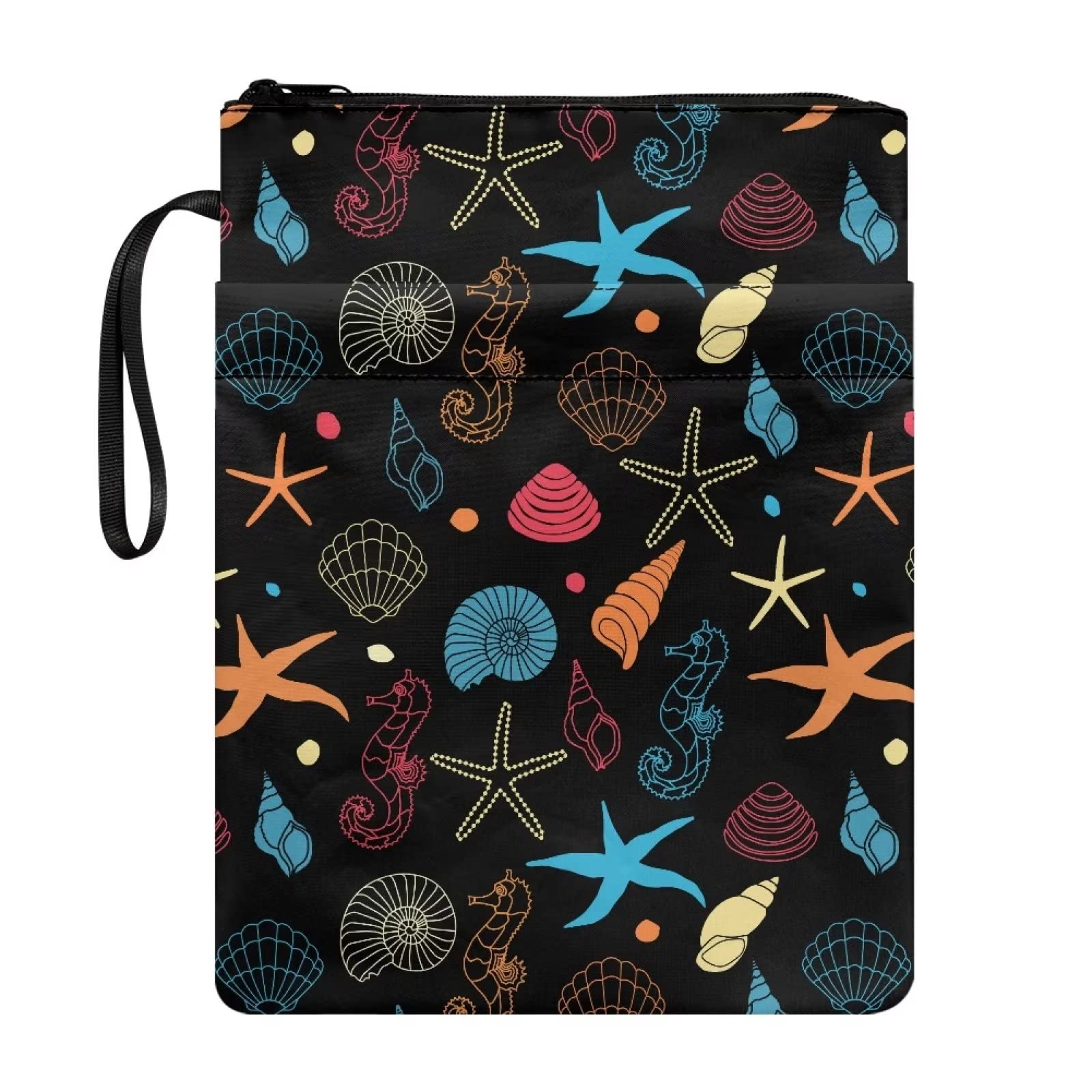 COEQINE Black Seahorse Book Sleeves, Kids Boys Fashion Shell Book Covers Zipper Washable Fabric for Teenage Adult Book Lover Teacher Student-11 x 8.5" — image 1