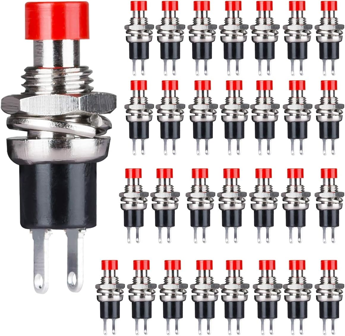 Clyxgs Momentary Push Button Switch, SPST Normal Open NO Switch 2 Pin Mini Micro 1A 250V AC Red Cap 30 PCS