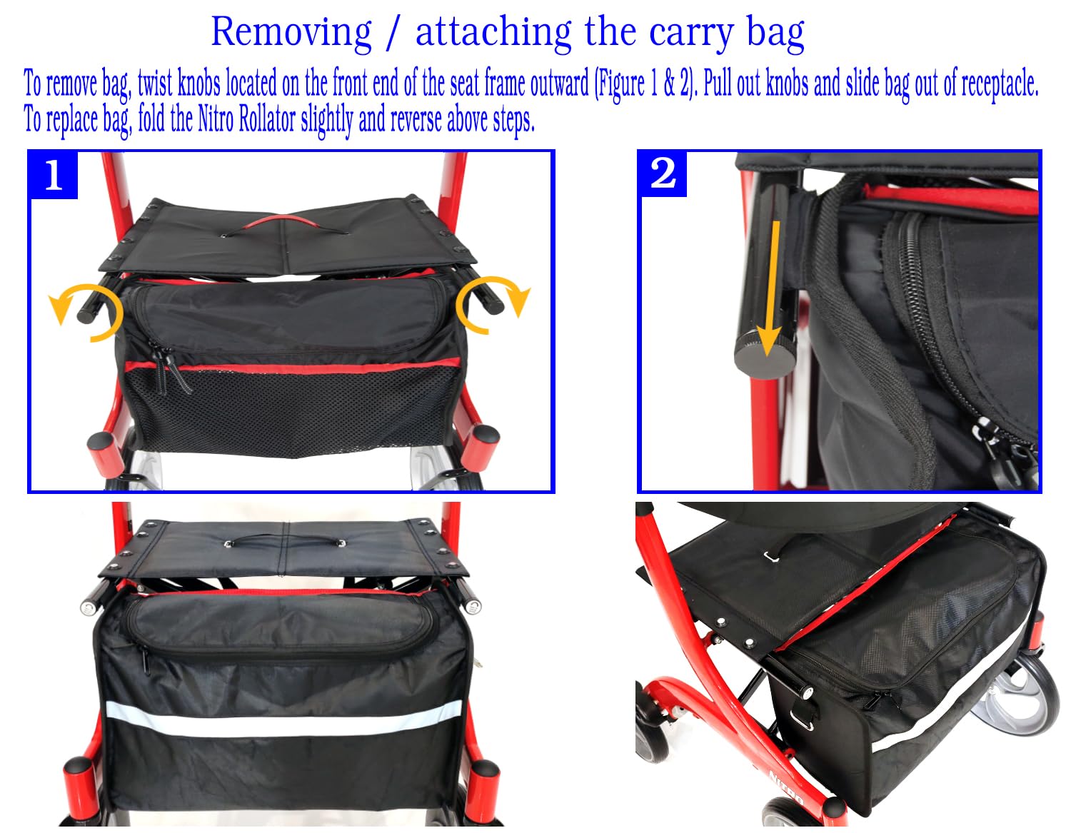 10266 Nitro rollator walker bag, borsa a tracolla, borsa di ricambio per deambulatore Nitro in alluminio e sedia di trasporto, viene fornito con tracolla per il trasporto. 1026633, 1026610, nero, 1Ea