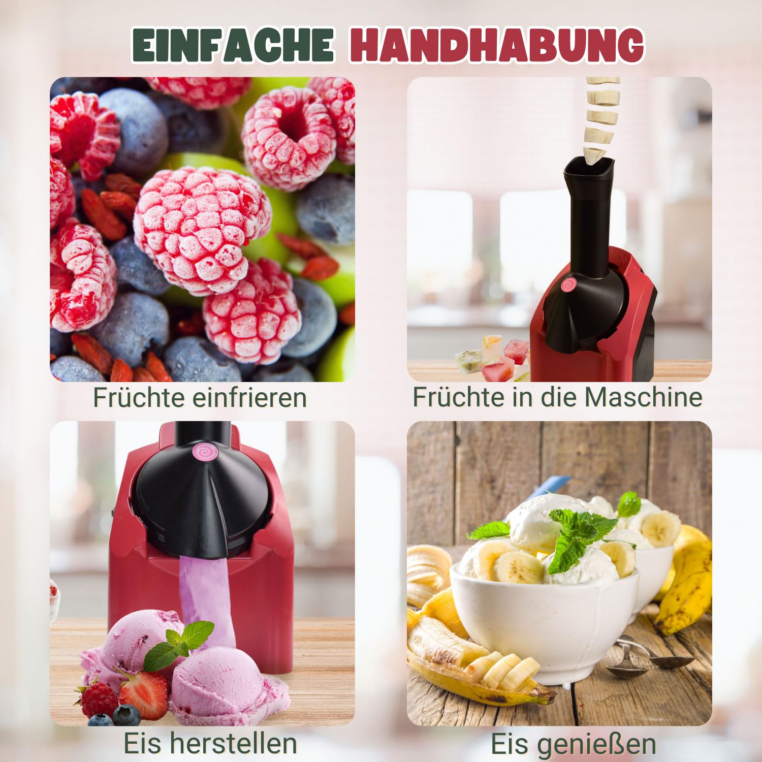 Syntrox Germany Eismaschine Woron für gefrorene Früchte | Frozen Fruit Ice Cream Maker, Eis zuhause herstellen, Eisbecher Zubehör, mit Gefrierfunktion