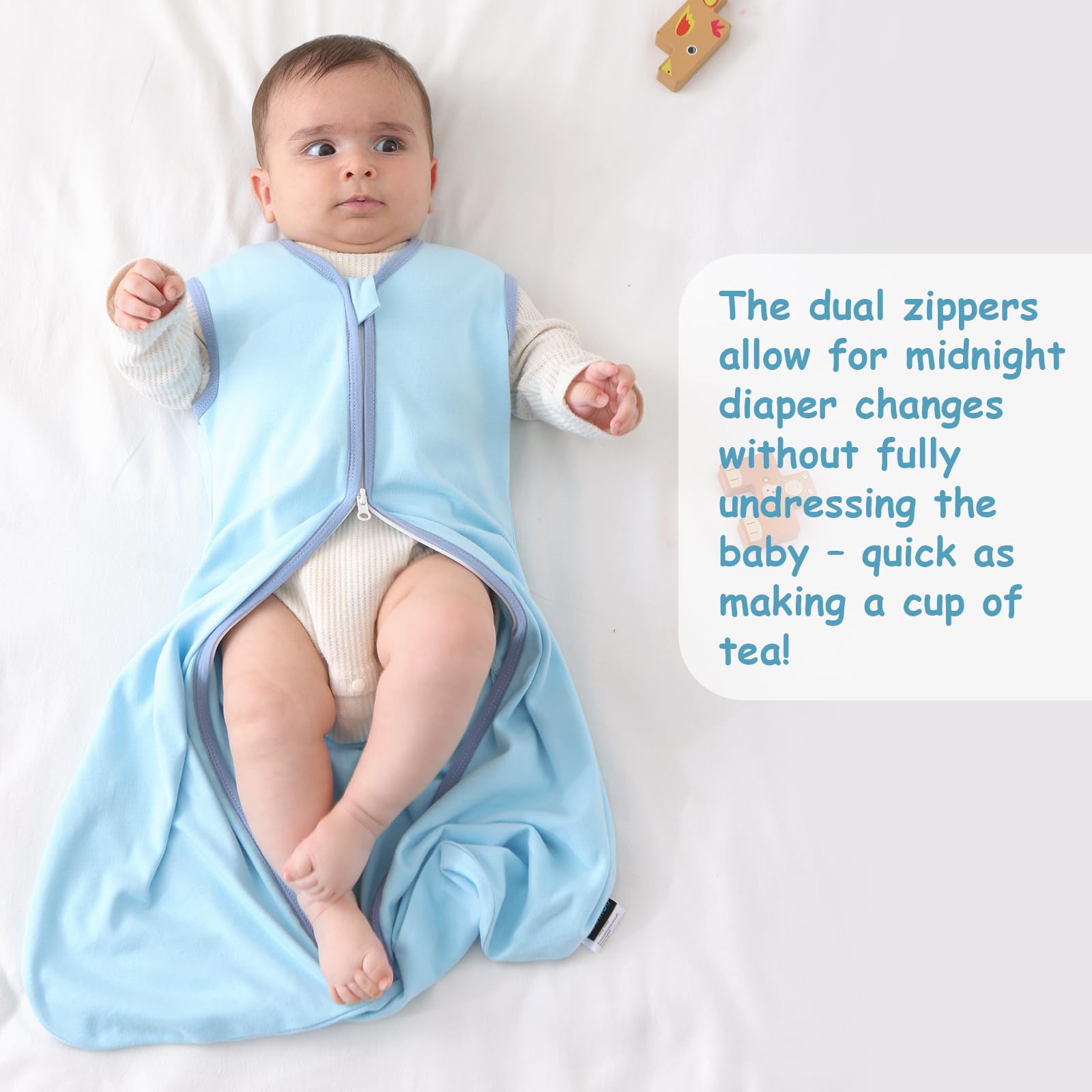 PewinGo Baby Sleeping Bag 0.5 TOG 0-3 Months Sleep Sack 2PCS with 100% Cotton, Blue 0.5tog - Image 3
