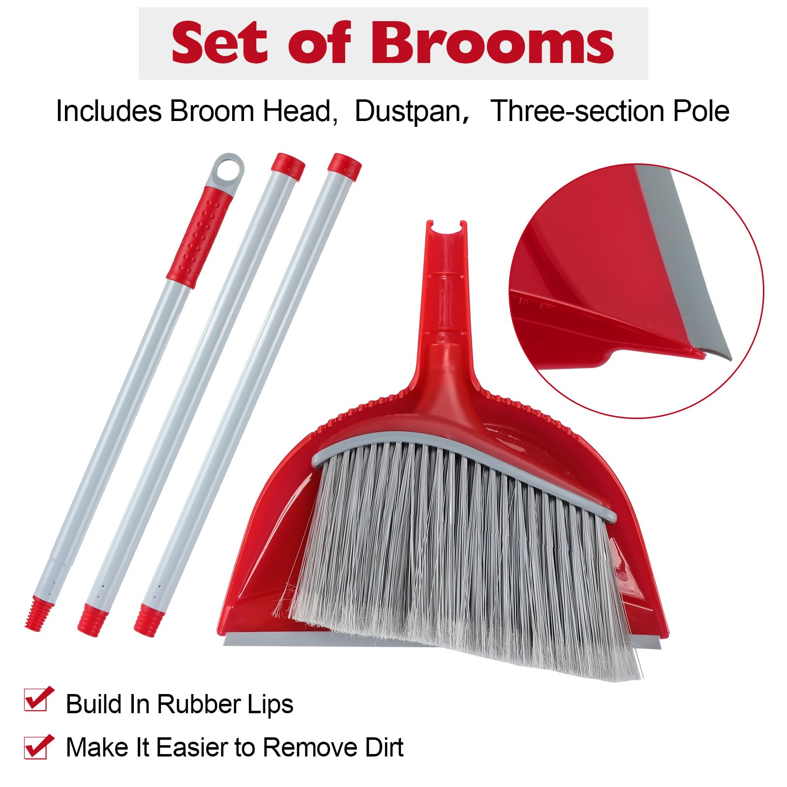 Meanplan 6 Pcs Angle Broom and Dustpan Combo Set for School Classroom