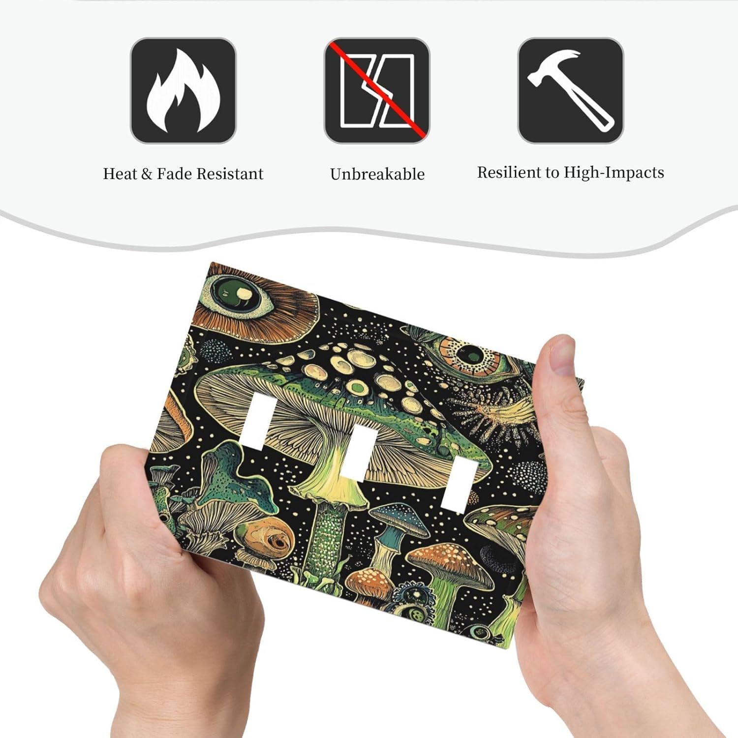 Decorative Switch Plates Boho Green Mushroom Eye 3 Gang Wall Plate Triple Toggle Light Switch Cover Faceplate Electrical Wall Panels For Bed Room Farmhouse Decor