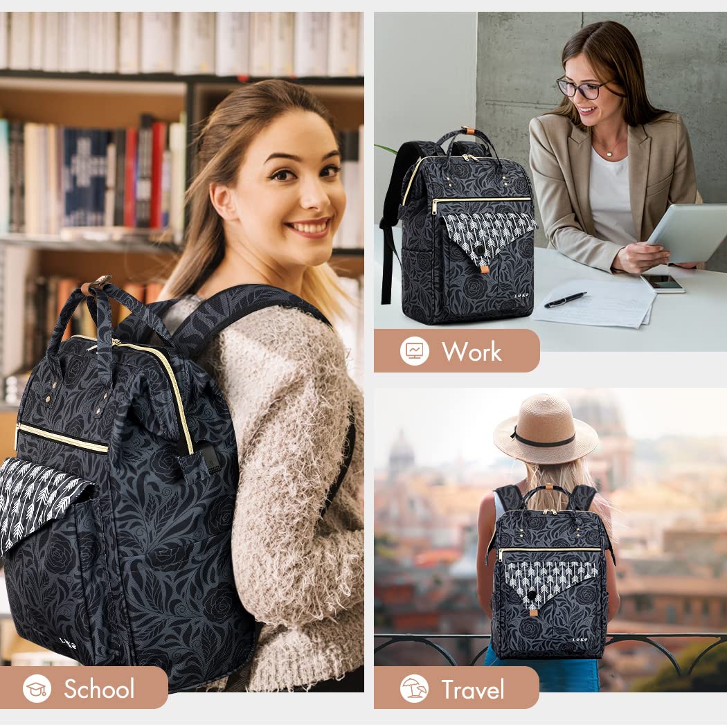 Lekesky Laptop Rucksack Bag for Women 15.6 Inch Computer Backpack School Bag for Travel Business College Women Men- Dark Grey