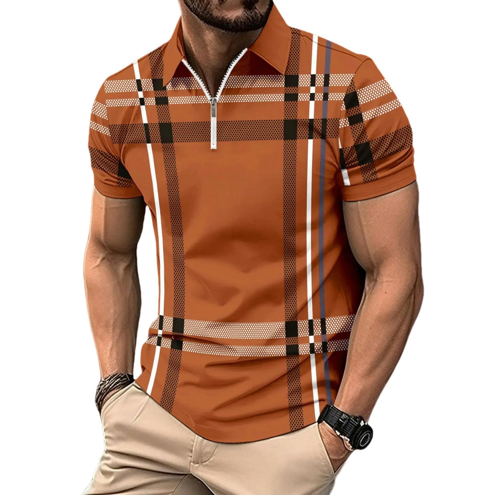t-Shirt A Maniche Corte da Uomo T-Shirt A Righe A Scacchi Sports Casual Men's Summer Top-Giallo-XL