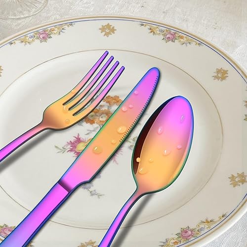 Miniatura 3 de ENLOY - Juego de cubiertos de 20 piezas de acero inoxidable colorido, juego de cubiertos de cocina para 4, incluye tenedores, cucharas, cuchillos,