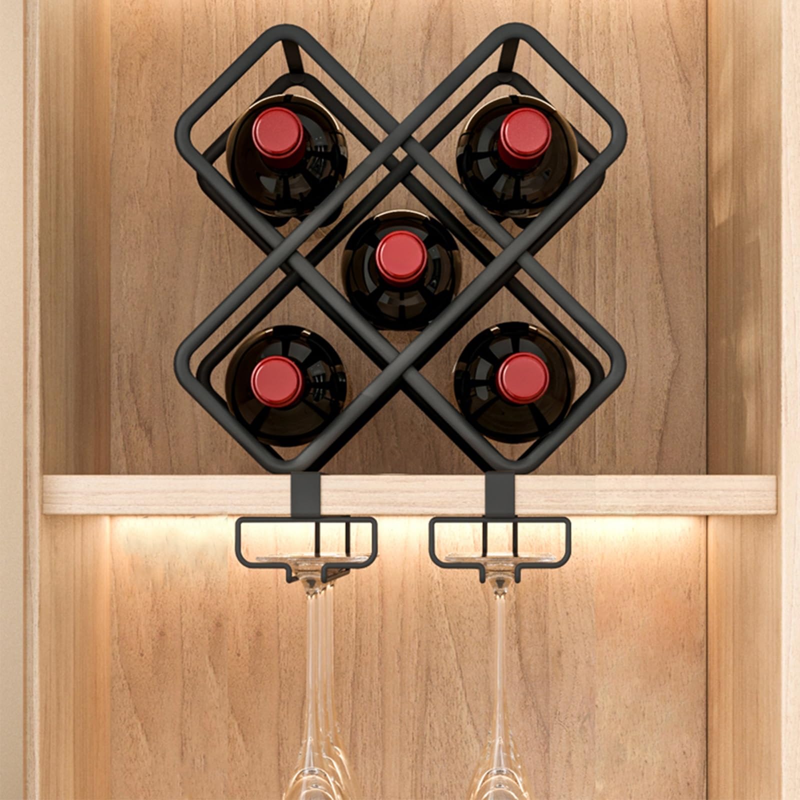 Casier à vin suspendu moderne - Rangement mural bouteilles vin rouge en losange