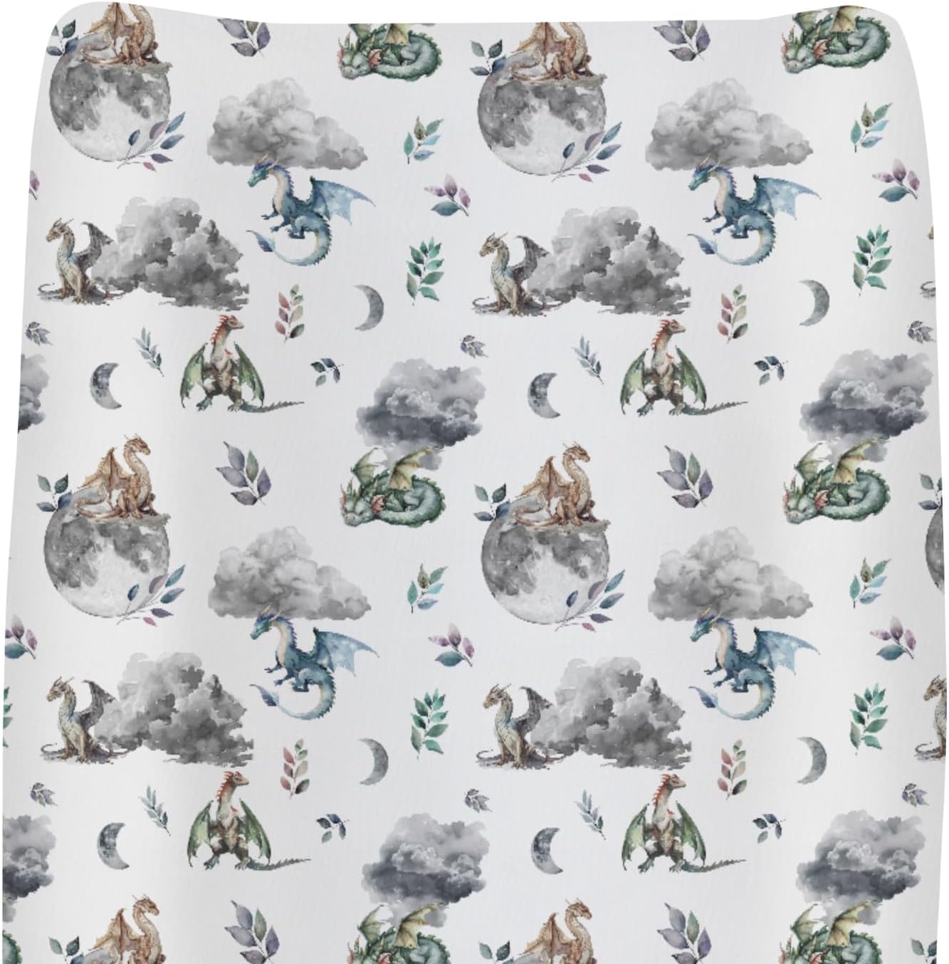 Watercolor Dragons Baby Changing Pad Covers for Boys Girls Fairytale Dragon Wings Leaves Fitted Changing Table Cover Mats Dragon Moon Clouds Soft Diaper Change Table Sheets 32''×16''