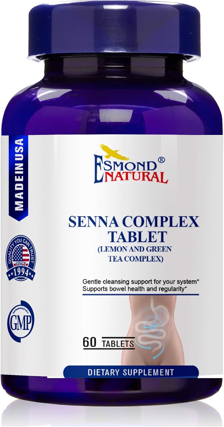 (3 Pack) Esmond Natural: Senna Complex Tablet - Lemon & Green Tea (Bowel Health, Cleansing & Regularity), GMP, Natural Product Assn Certified, Made in USA - 709.25mg, 180 Tablets