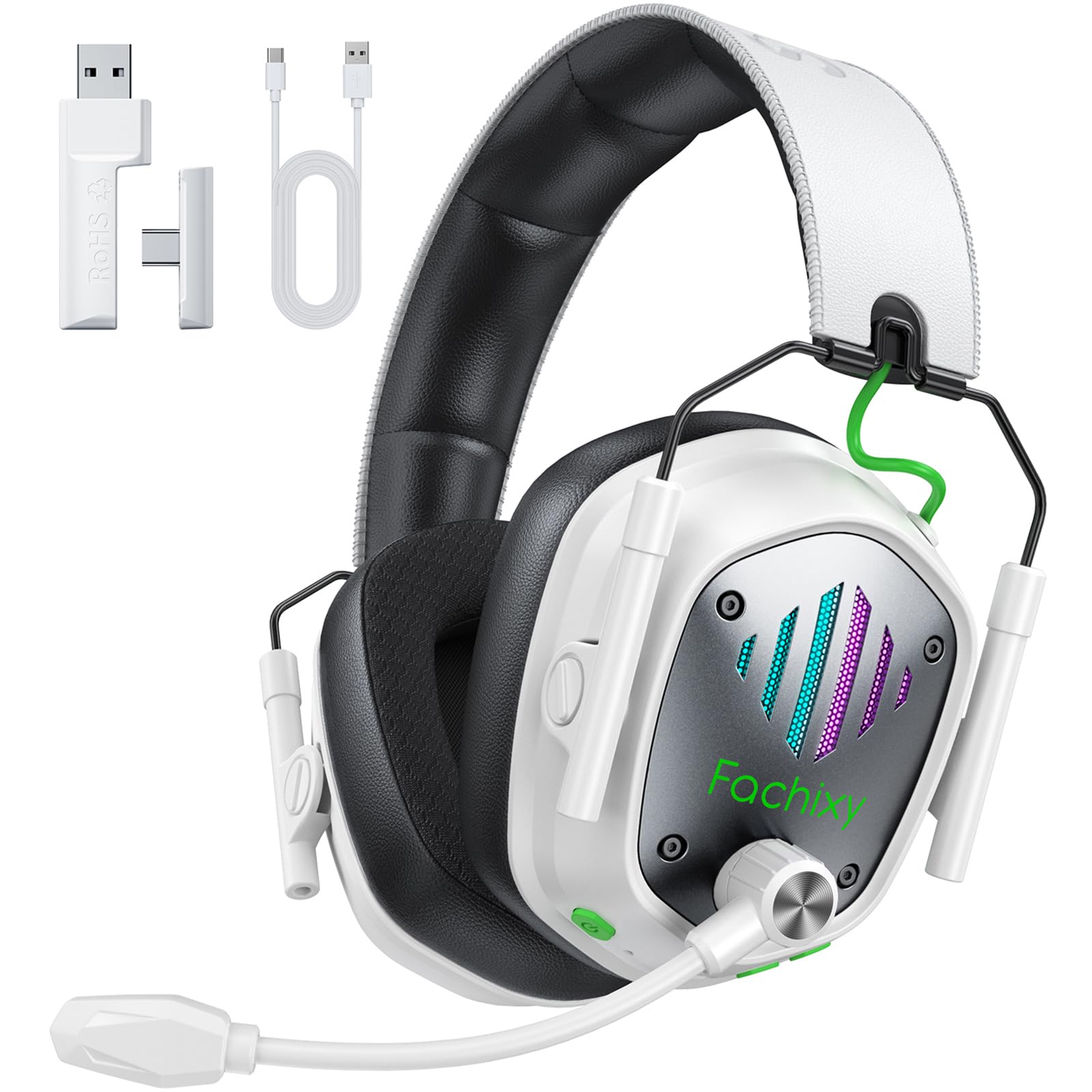 Fachixy VK81 Wireless Gaming Headset for PS5, PC, PS4, Switch and Mobile, 2.4GHz USB/Type-C Low Latency Connection, Bluetooth 5.4 Headset with ENC Mic, 50mm Drivers, RGB