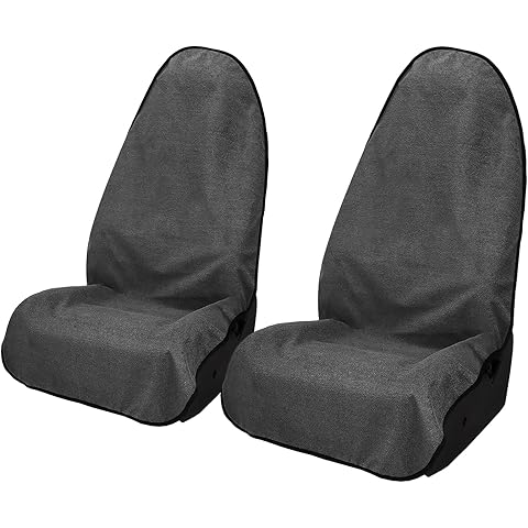 ZIMABLUE 2PCS Terry Cloth seat Cover Universal Waterproof Car Sport Towel Seat Cushion Non-Slip Sweat-Absorbent Towel Cloth Suitable for All Seasons Waterproof Beach Seat Cover Washable-Grey