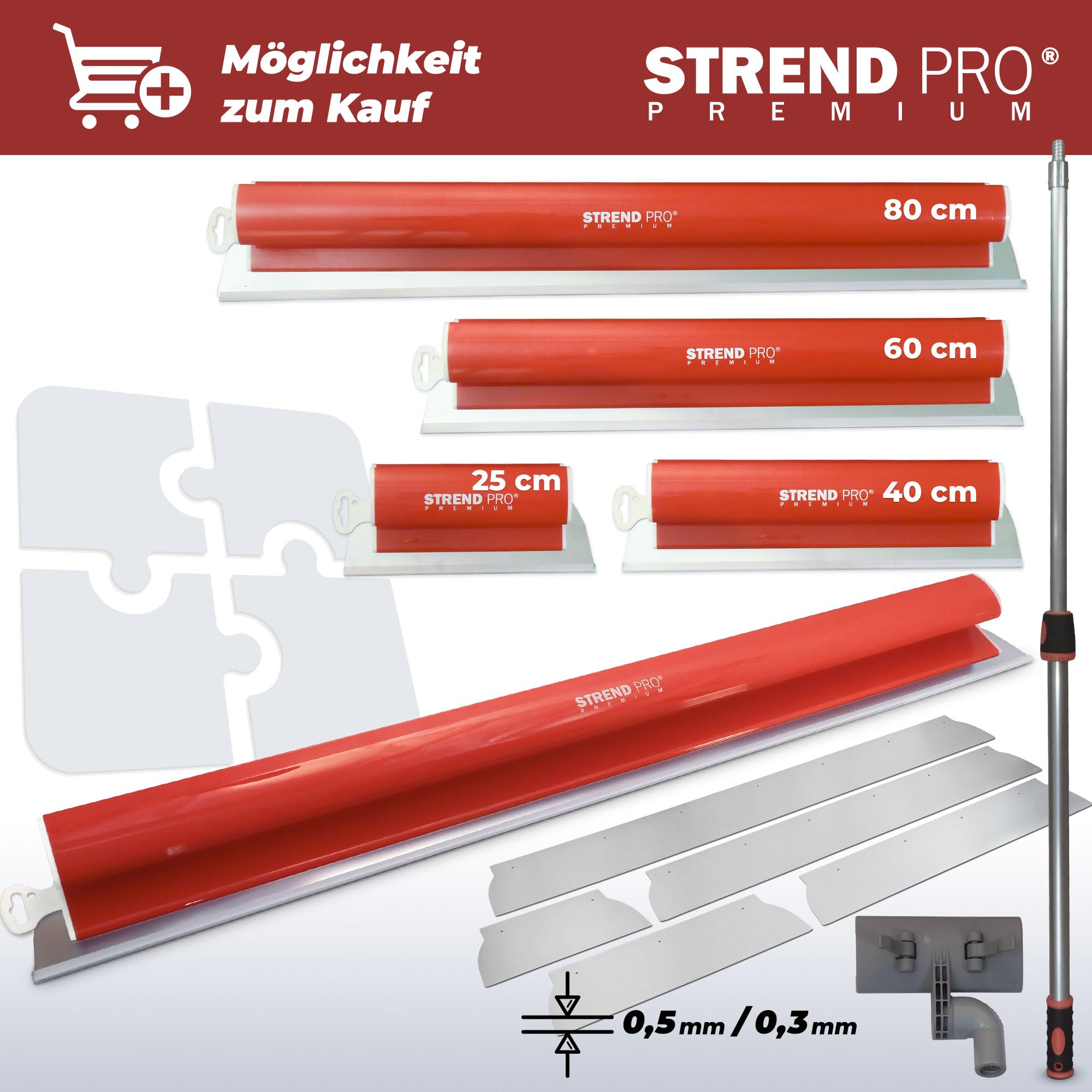 STREND PRO Spatola per Superfici 100 cm PREMIUM con Impugnatura Z | PROFI Set di Spatole per Muro a Secco e Stucchi | Anello in Acciaio Inossidabile Antiruggine 0,3 mm | Spatola Lisciante,per Rasatura