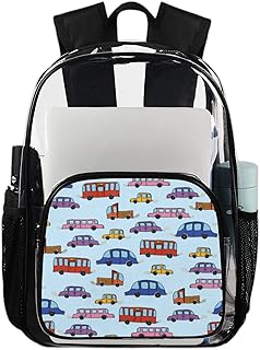 Mochila transparente de carros de desenho animado, mochila transparente à prova d'água de transporte bonito mochila transparente de PVC com alça de ombro reforçada para escola, trabalho, viagens, Multicor