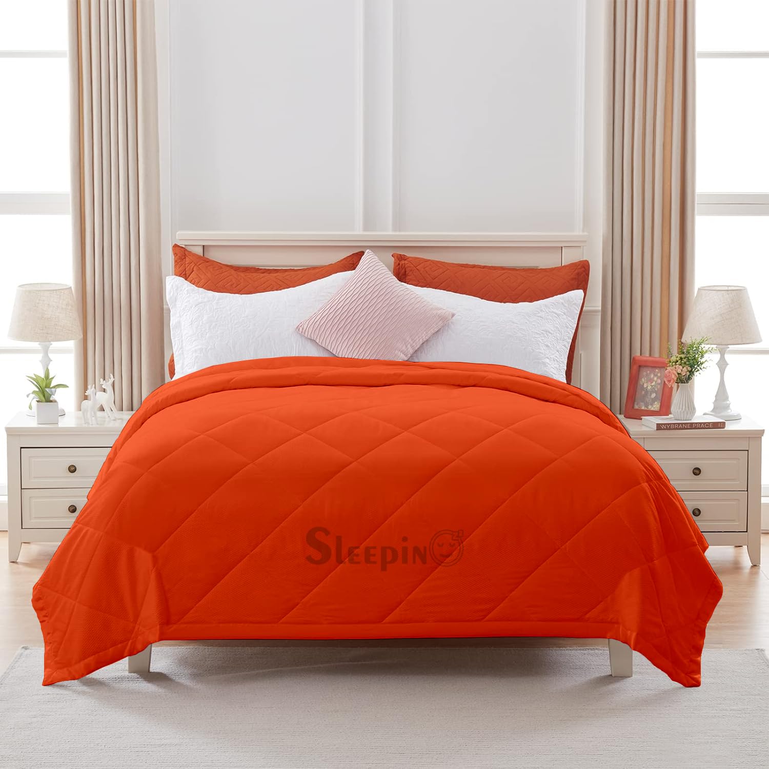 SLEEPINO Single Bed Comforter for Mild Winter 60x90 Inch | Microfiber 100-GSM Comforter Breathable Dohar/Rajai/Blanket/Duvet/Quilt - (Single Bed-Orange)-image-12