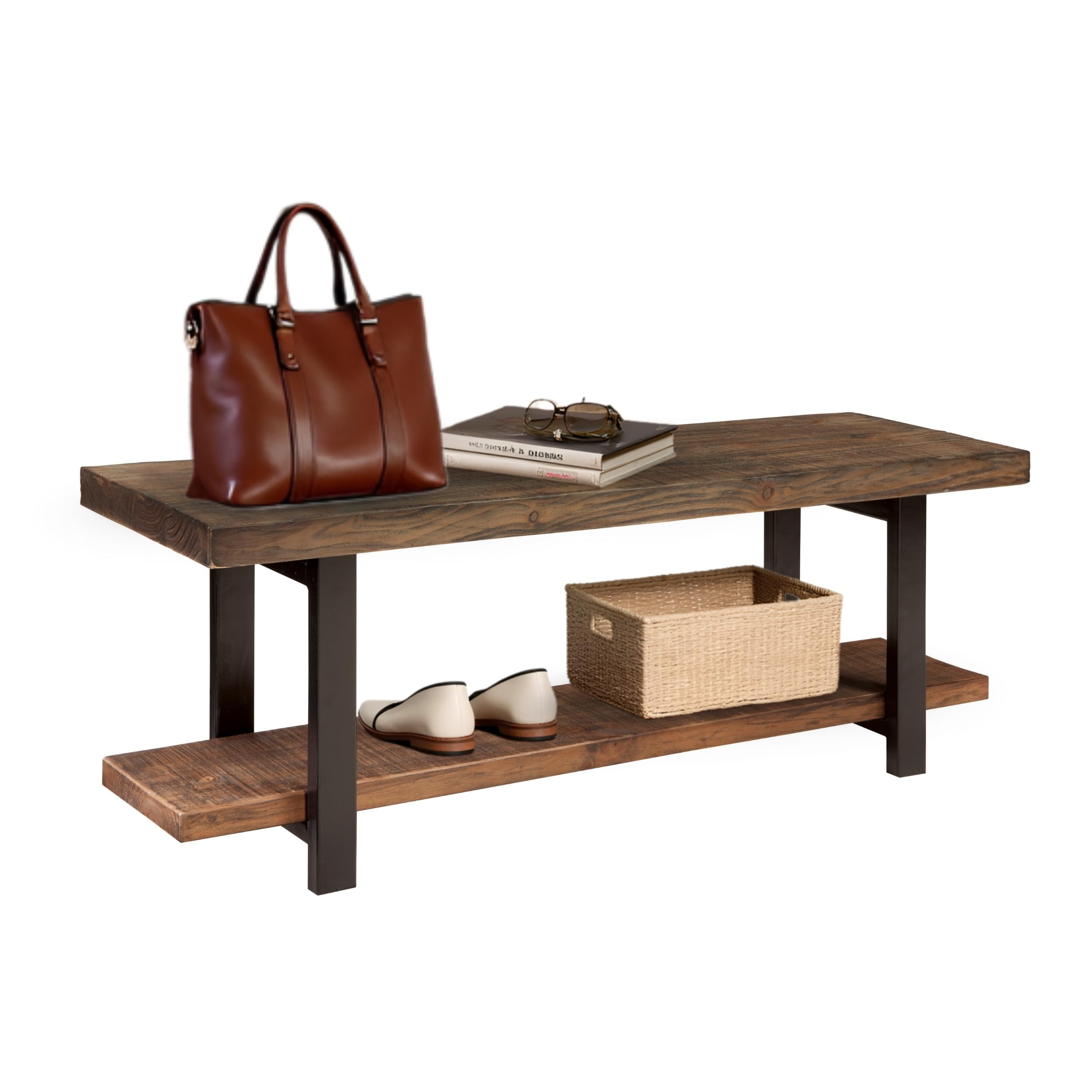 Alaterre Furniture Alaterre Sonoma Reclaimed Wood Bench with Open Shelf, Natural, Brown -