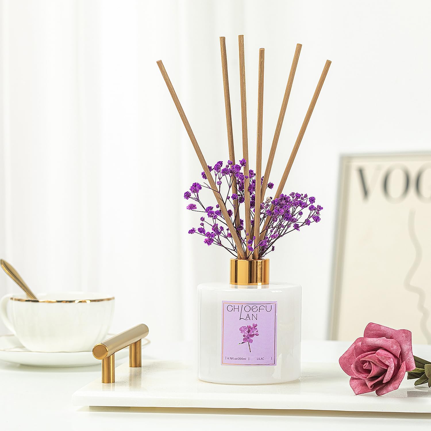 Lilac Diffuser, 6.7 oz Natural Essential Scented Oil with Diffuser Sticks, Best for Bathroom Decor, Living Room Decor, Home & Office Decor, Aromatherapy Diffuser Oil Gift Set