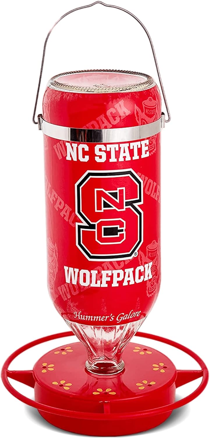 5 pack Hummer's Galore, NCAA College Football Hummingbird Feeder, Glass Hummingbird Feeder with UV Resistant Plastic Wrap for Outdoors Hanging, 32 oz, (NC State)