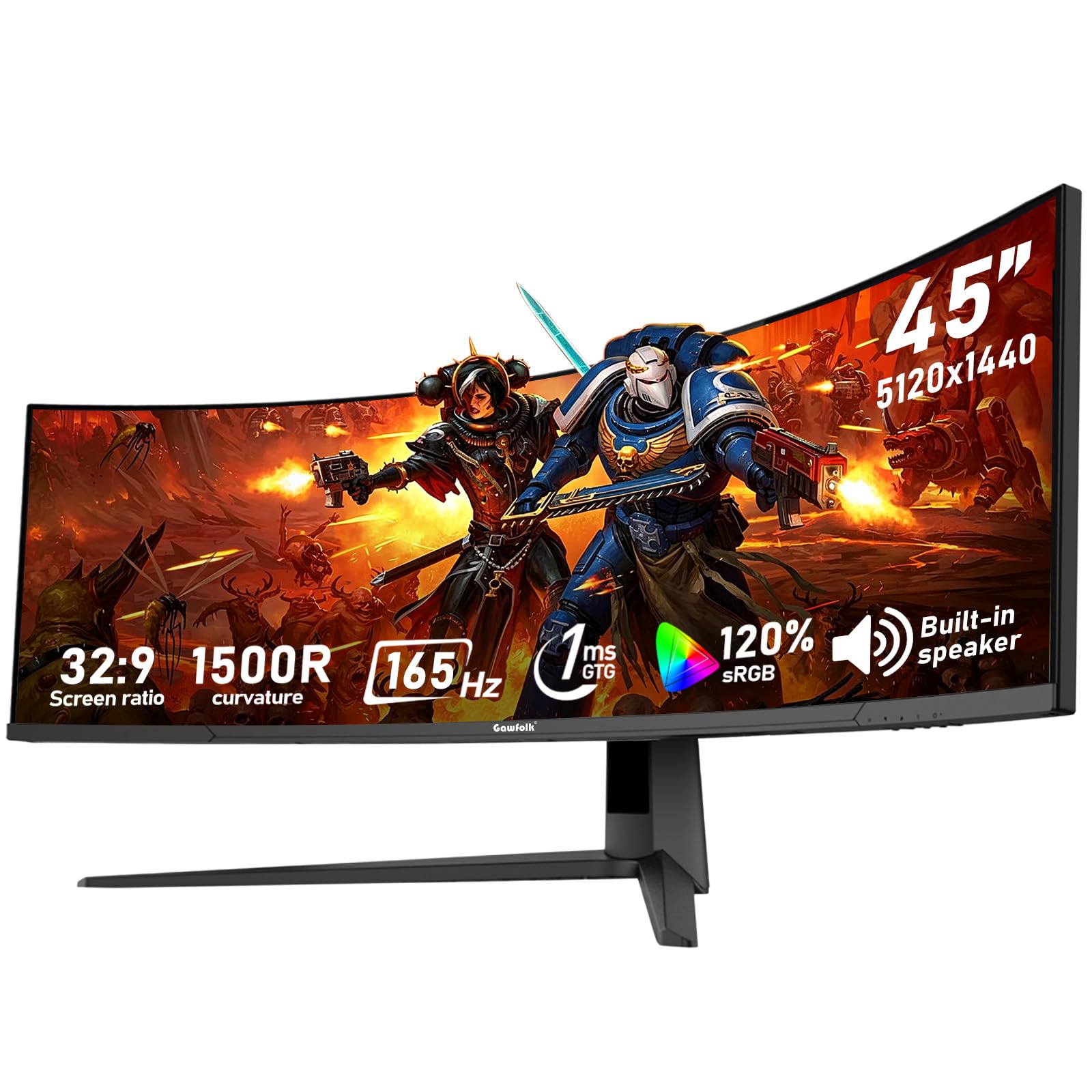 Gawfolk 45 inch Ultra-Wide Curved 165Hz Gaming Monitor, DQHD PC Screen