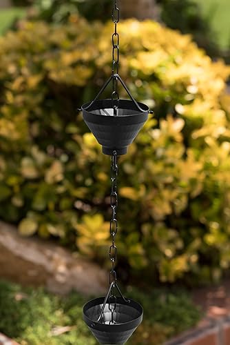 Miniatura 5 de Monarch Rain Chains Cadena de lluvia Siam de aluminio, 8.5 pies con recubrimiento de polvo negro cadena decorativa para canalones, reemplazo de