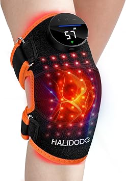 Red Light Therapy Knee Brace, Knee Massager with 4 Vibration Areas, Rechargeable Controller, 660nm & 850nm Red Light Therapy Heated Device for Knee/Joint/Elbow/Shoulder