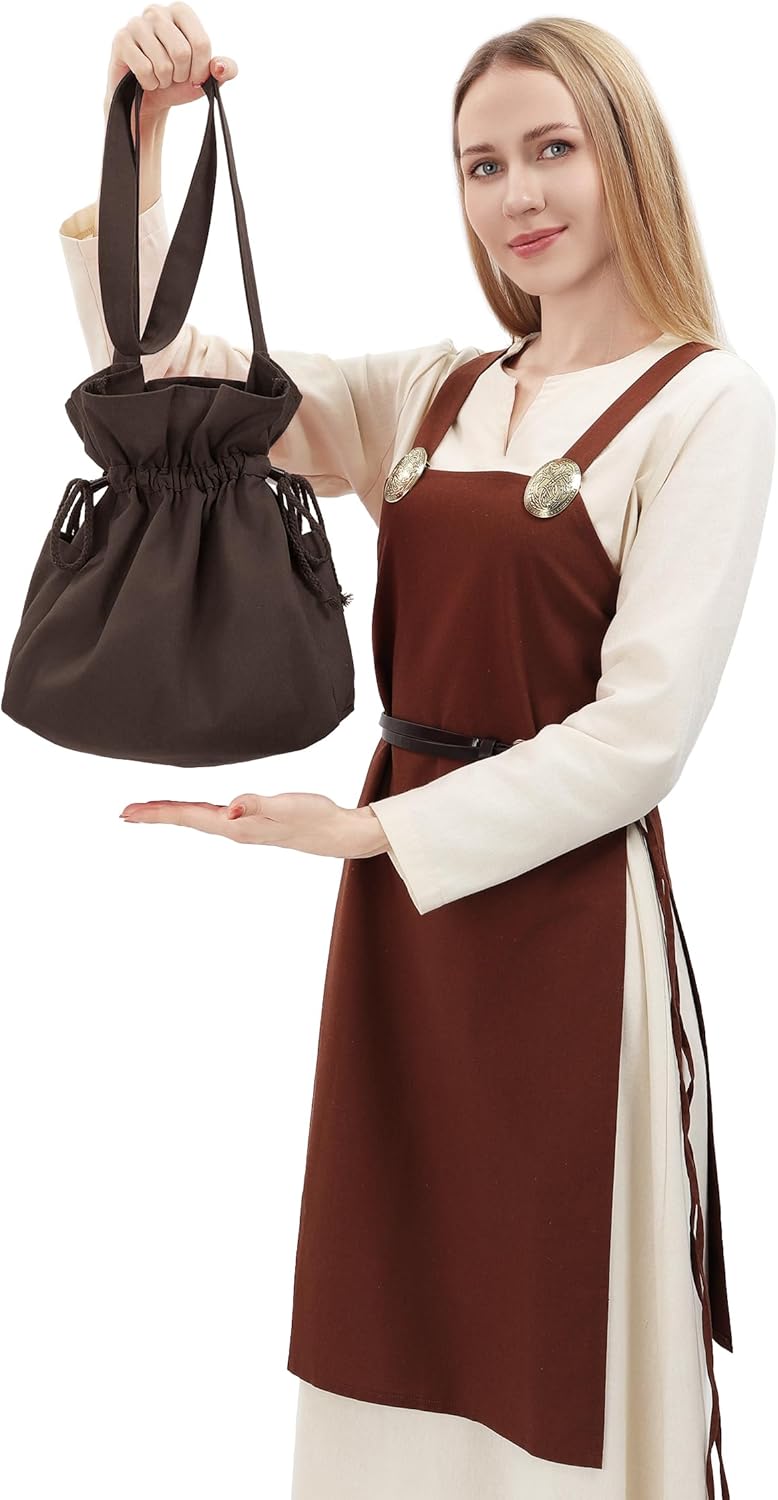 PROCOS Medieval Drawstring Bag Canvas Shoulder Bag Waist Pouch Costume Accessories Coins Purse with Side Pakets - Image 2