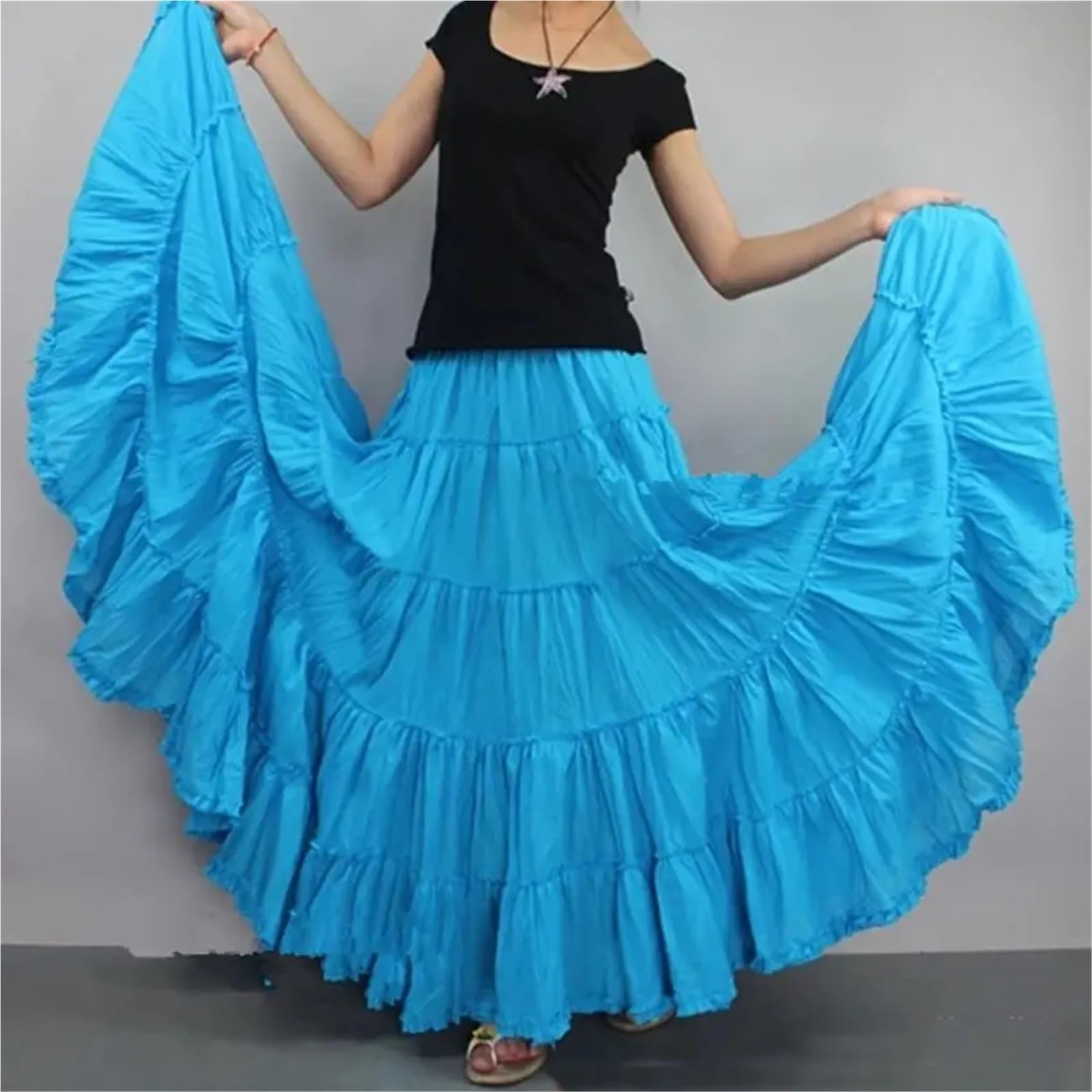 85-95CM Frauen Flamenco Tanzkostüme Blau Röcke Ballsaal Latein Salsa Tanzkleid