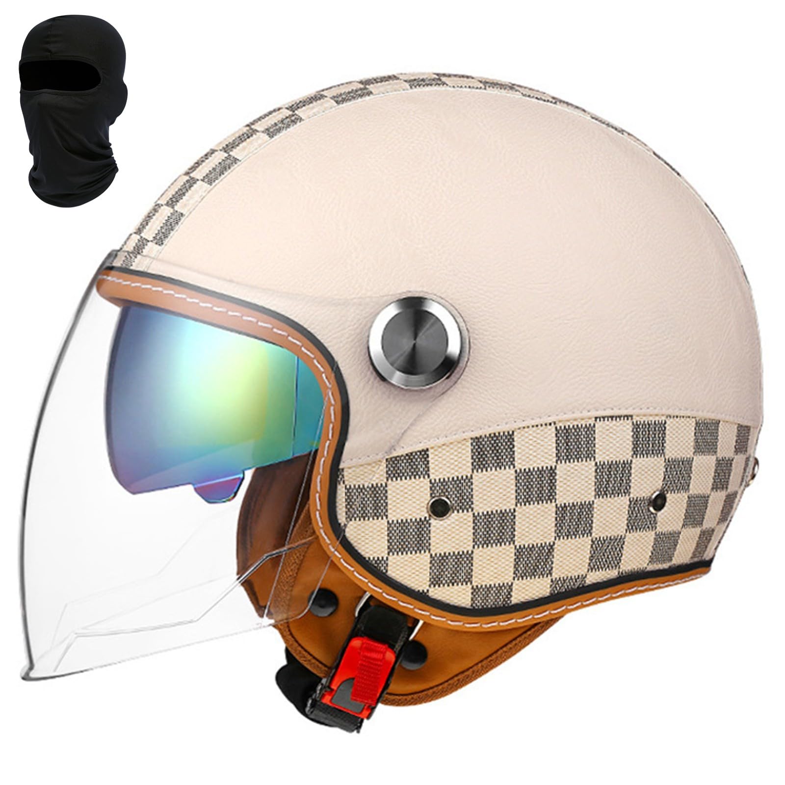 Beyswage Men's G 3/4 Vintage Motorbike Helmet Open Face Motorcycle Helmet With Double Oggles Removable Linin Earmuffs Ece Certification Crash Helmet Scooter Chopper Helmet For Adult Wo