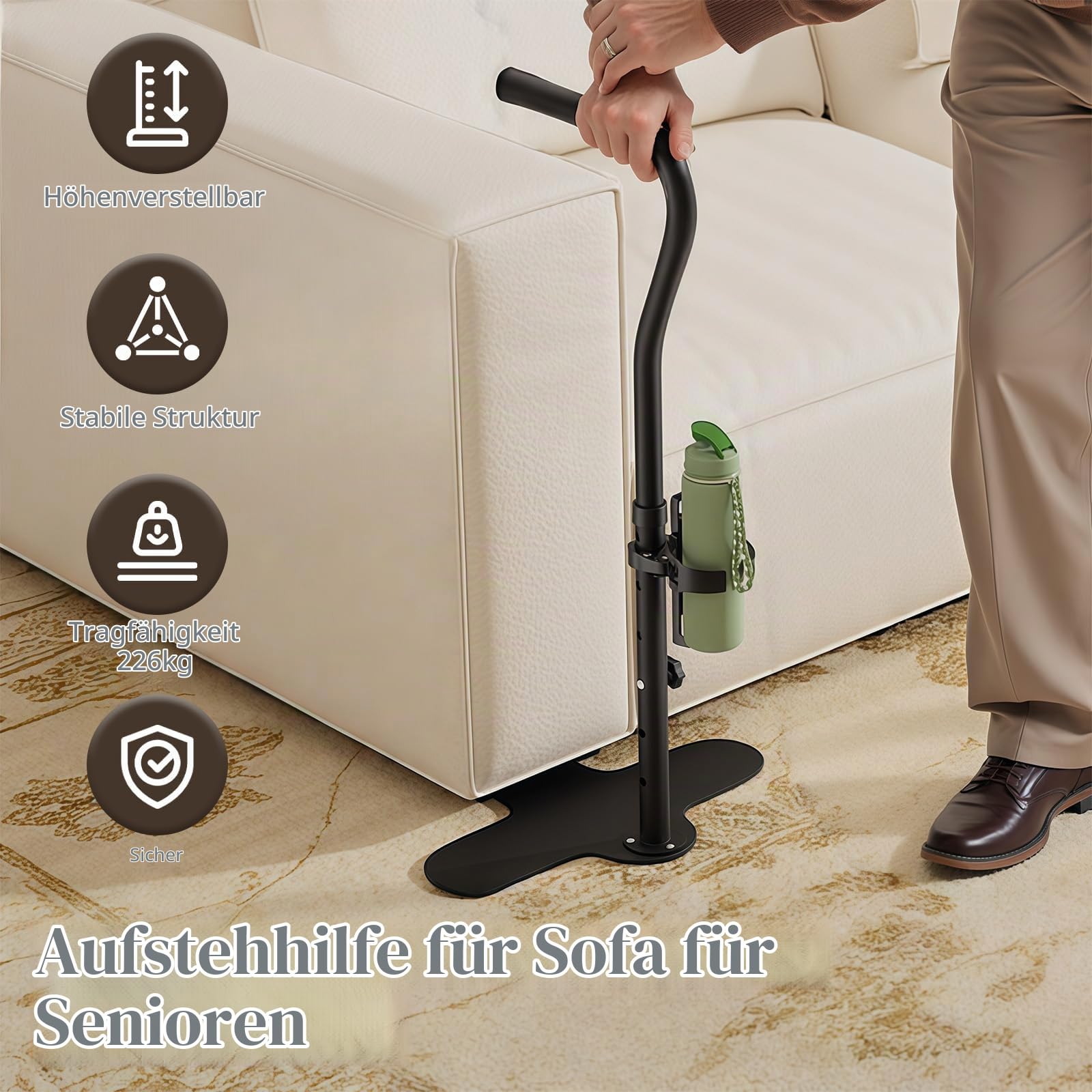 Aufstehhilfe, höhenverstellbar, mit Getränkehalter, für Senioren