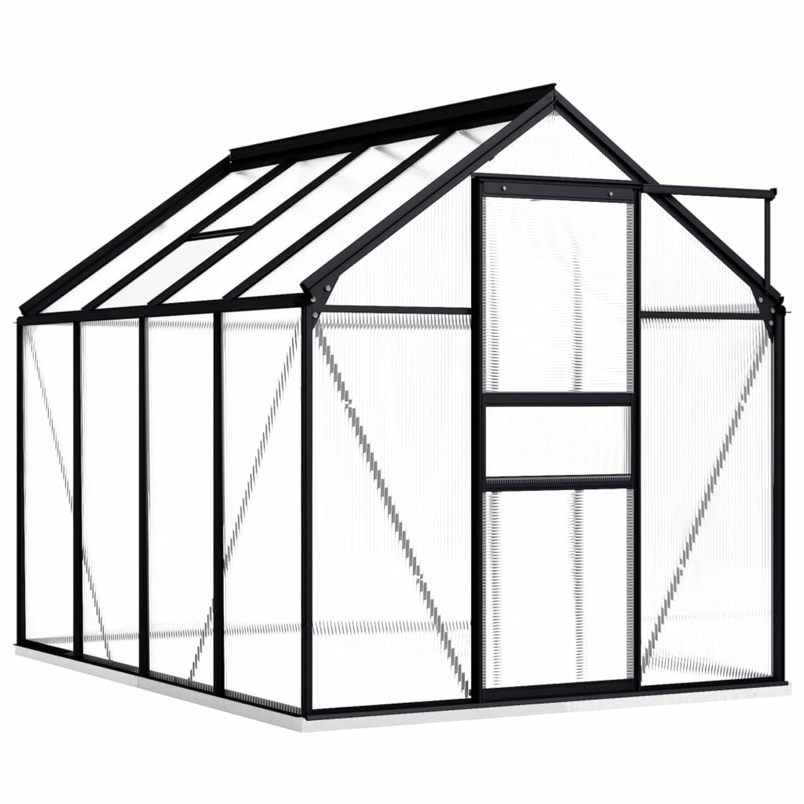 Aluminium-Gewächshaus mit Fundament, Schwarz, 4,75 m², 2 Lüftungsöffnungen, UV-beständig, Glasabdeckung