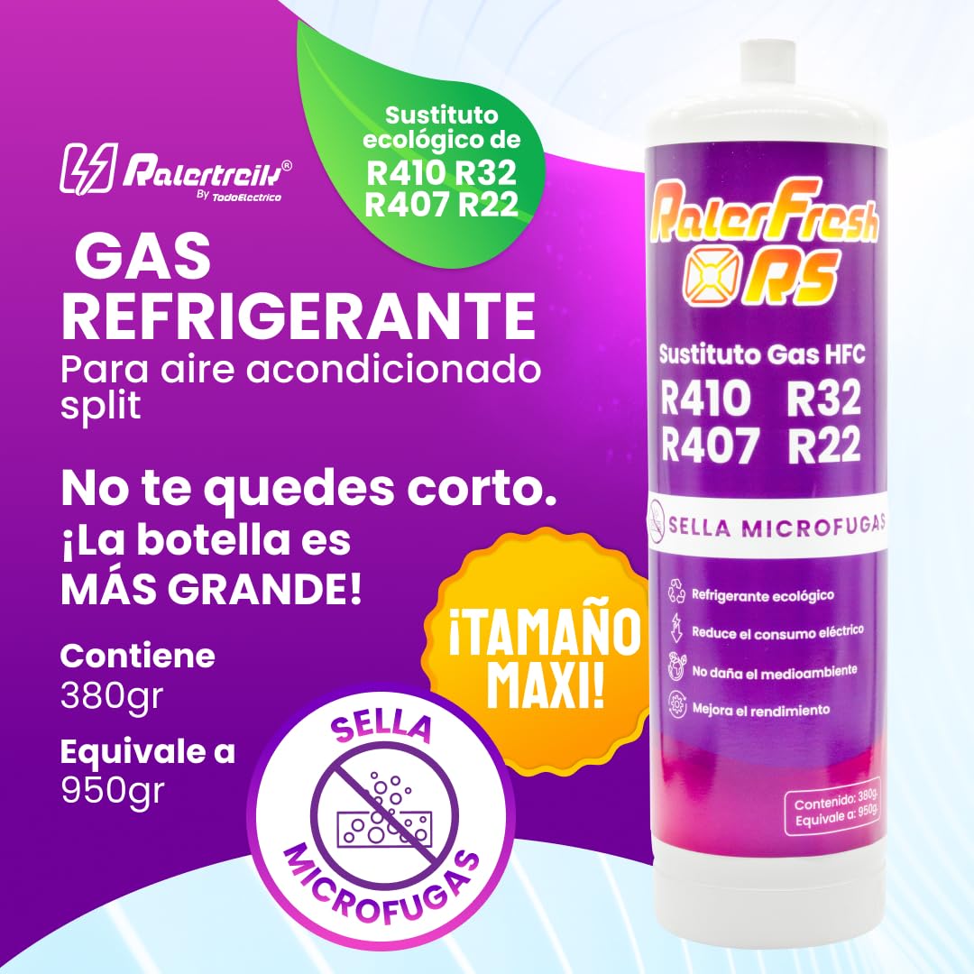 Ralerfresh RS - Gas refrigerante organico per climatizzatore split, equivalente a 950 g, sostitutivo dei gas R410, R32, R407 e R22 (bottiglia + chiave)