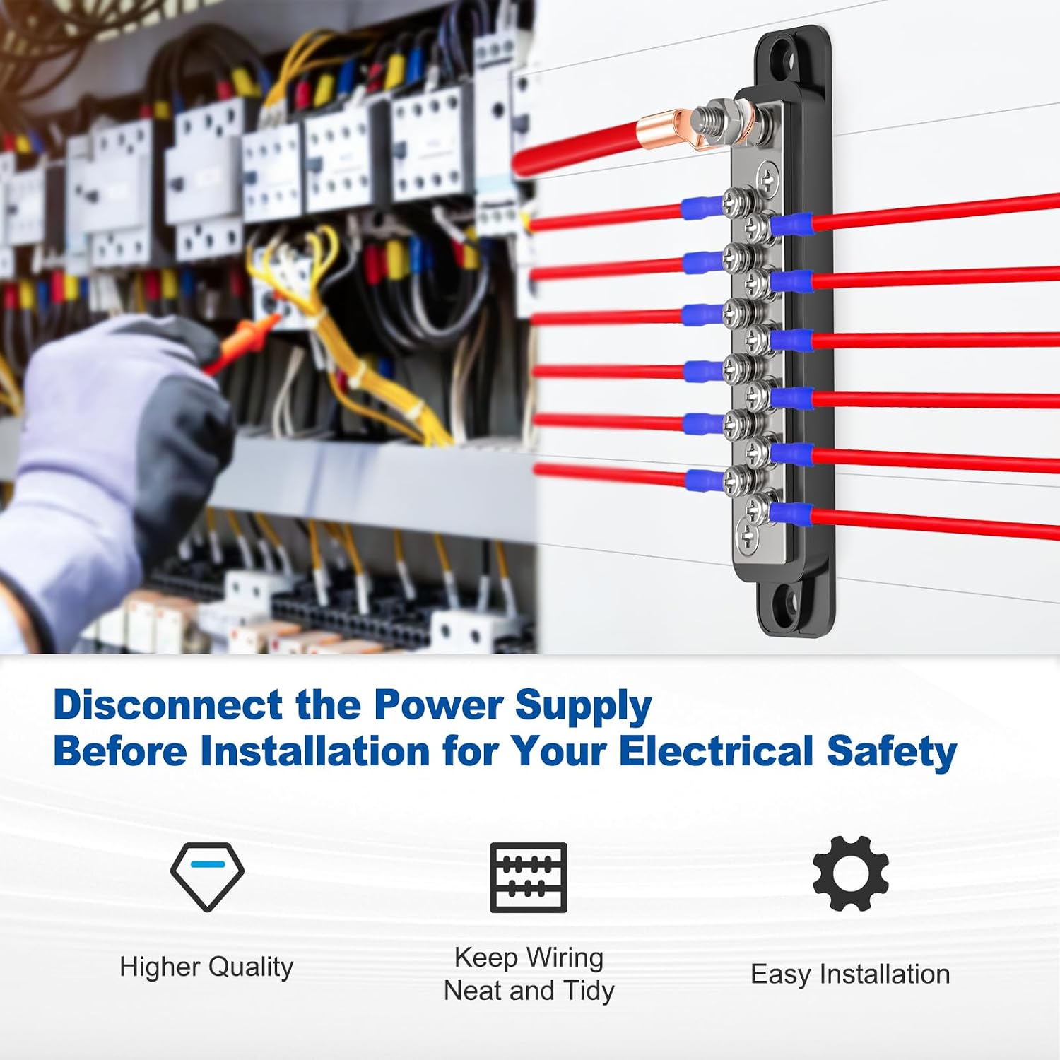150A Power Distribution Busbar Set, 12-48V, Red and Black