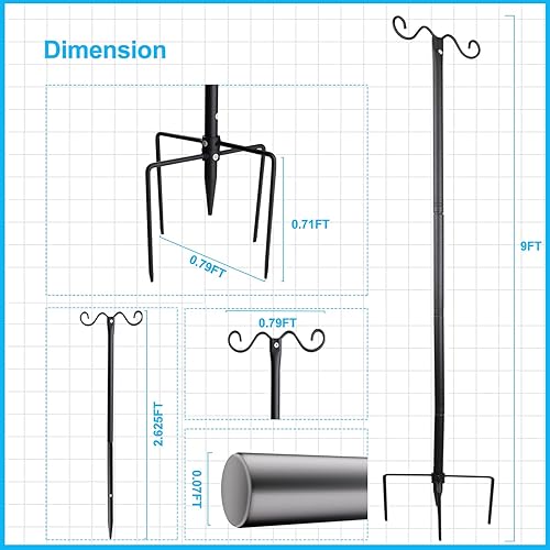 Miniatura 3 de Lightdot Postes de luz para exteriores, postes de luz de metal de 9 pies para patio exterior con tenedor para colgar en exteriores, patio trasero,