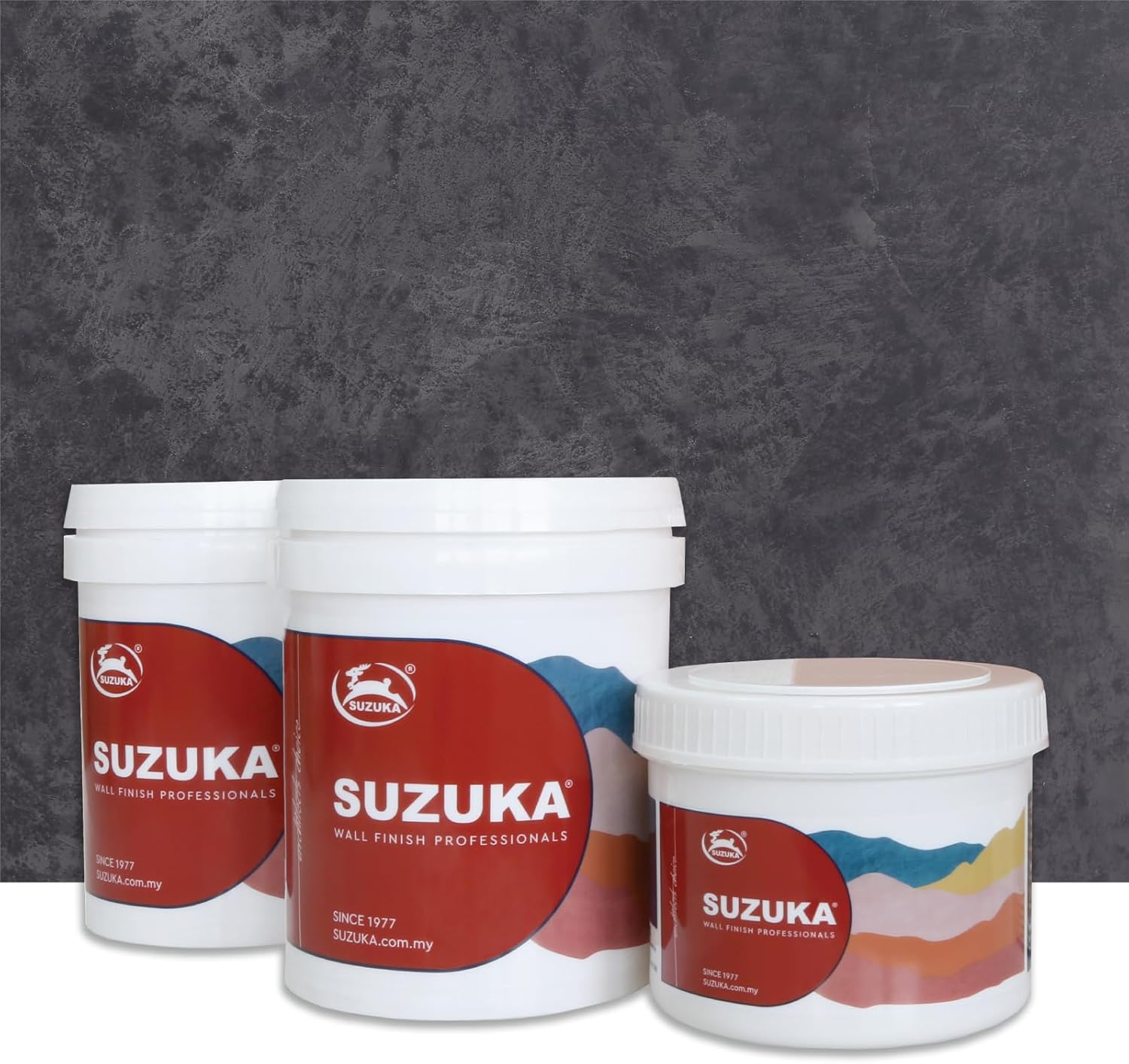 SUZUKA Strato Texture Limewash Effect Matte Wall Paint SCT-308 - Lime Wash Plaster, Venetian Interior Paint - Primer and Wax Top Coat included - Shadow Grey