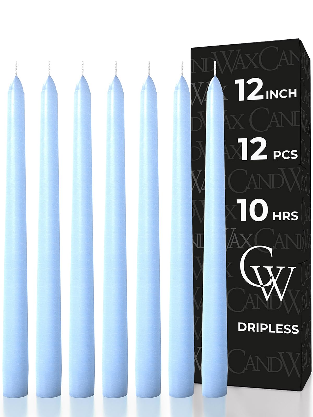 Candwax Light Blue 30 Cm Taper Candles Set Of 12 - Dripless And Smokeless Candle Unscented - Slow Burning Candle Sticks Ideal As Christmas Candle Or Dinner Candles – Candles