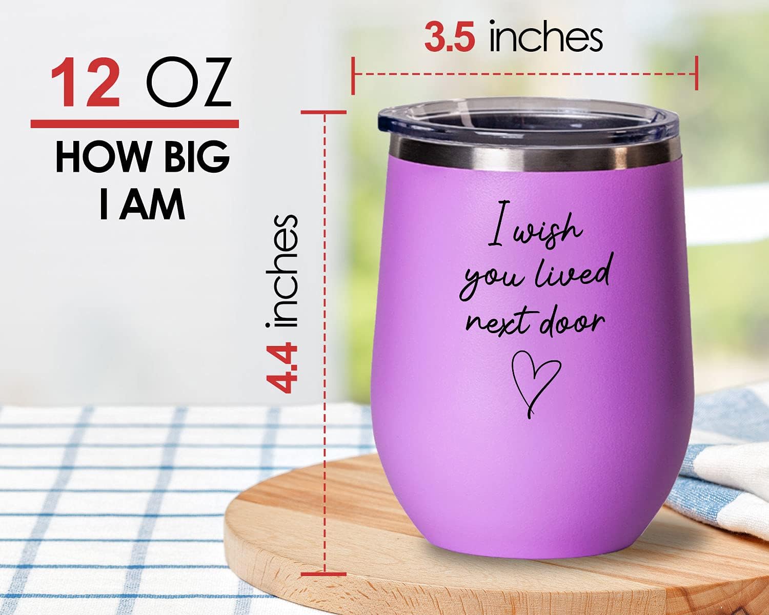 Bubble Hugs WItty Pink Wine Tumbler 12 Oz - I Wish You Lived Next Door Funny Mug for Bestfriend