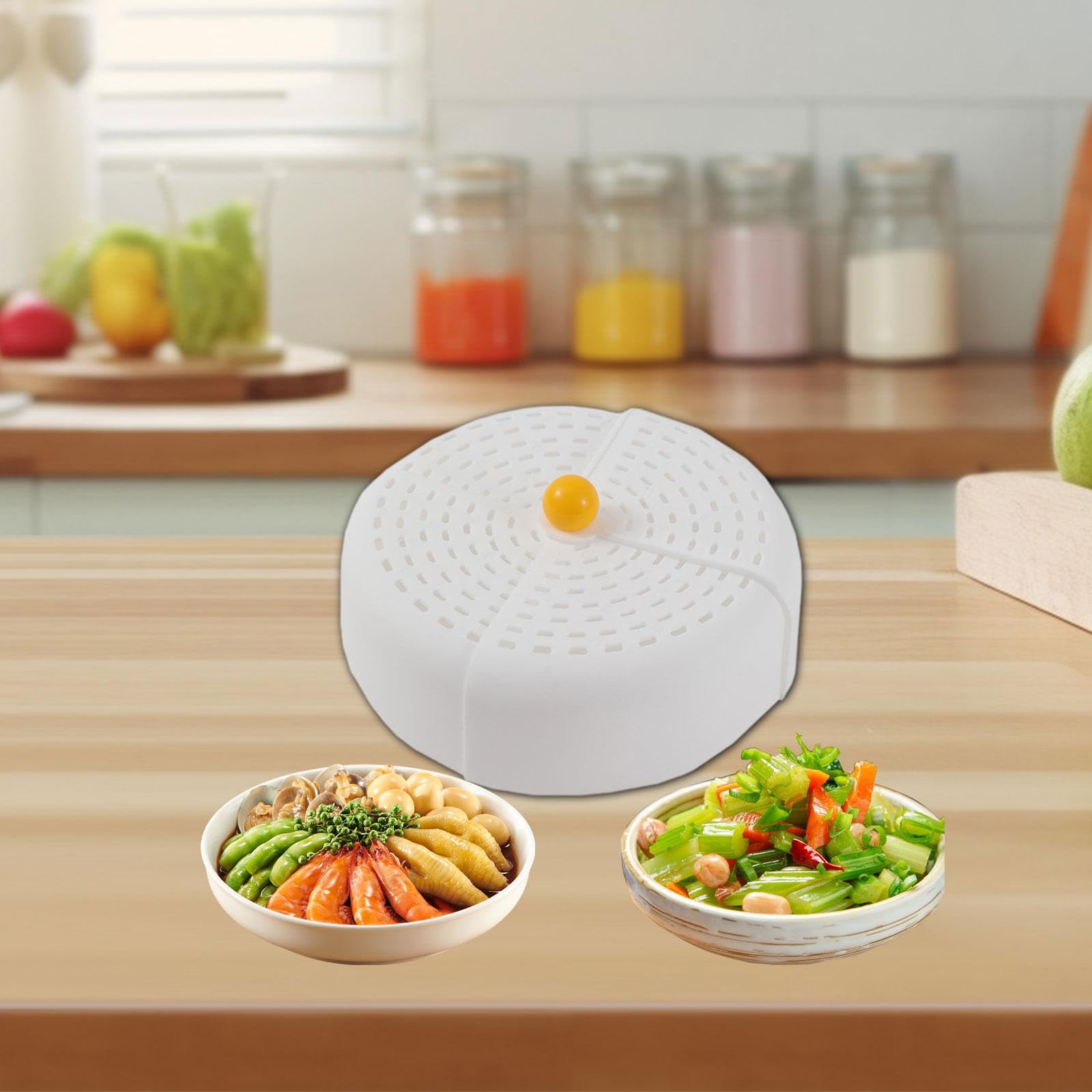 KiBcsLic Food Cover Accessories Hollowed Out with Handle Foldable Kitchen Gadget for Home, Yellow Handle