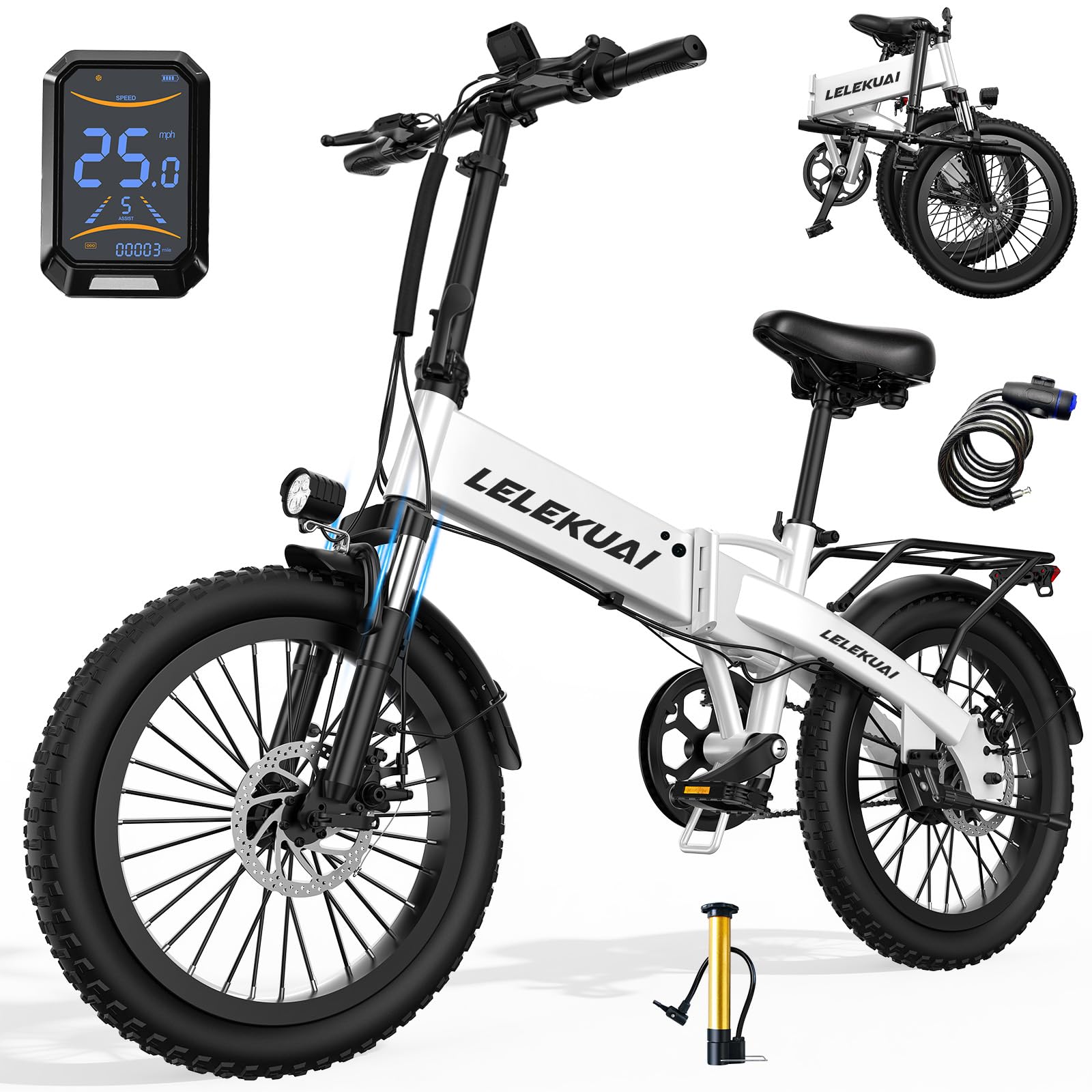 Amazon.com : 20" Foldable Electric Bike for Adults, Fat Tire Folding Ebike  with Aluminum Alloy Frame, 720W Peak Motor, 25MPH, 375Wh Removable Battery,  50 Miles, 5-Level Pedal Assist, Commuter Electric Bicycle :